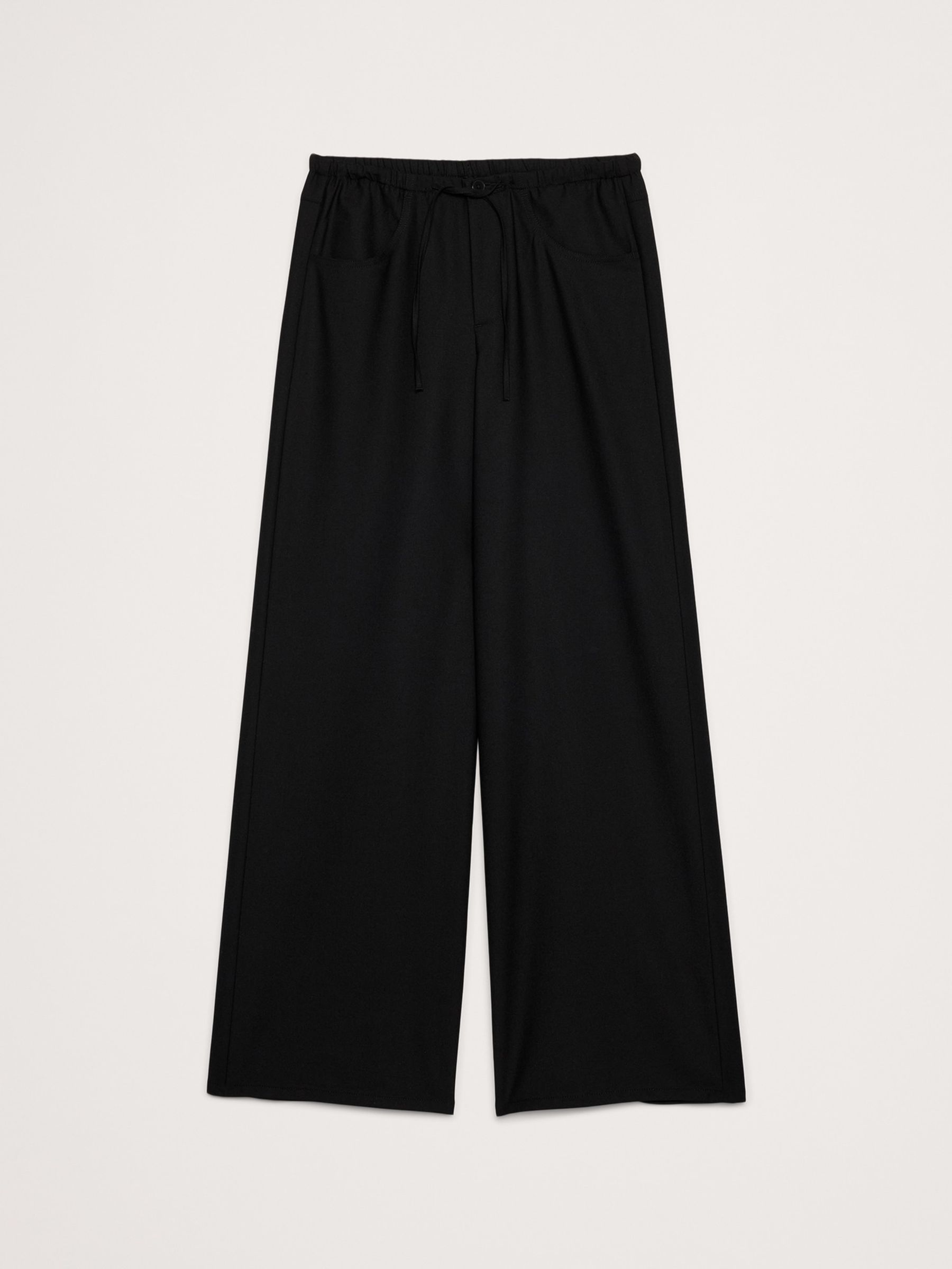 Banana Republic Black Mid-Rise Wide-Leg Flannel Drawstring Trousers - Image 5 of 5