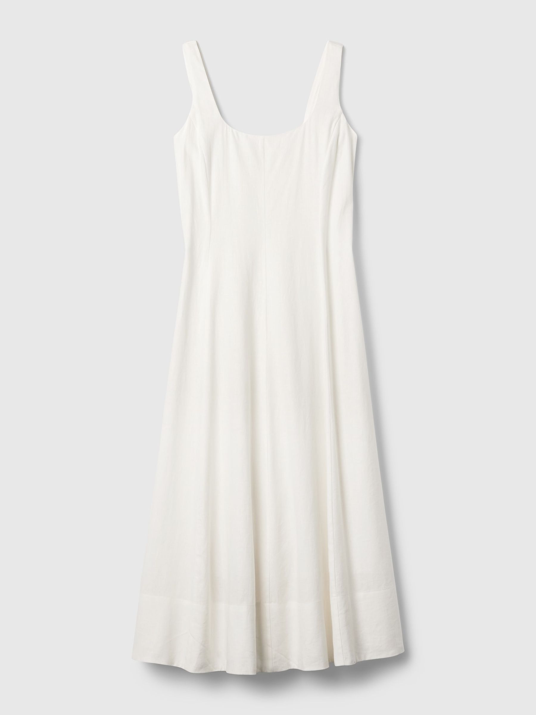 White Linen Blend Square Neck Midi Dress - Image 6 of 6