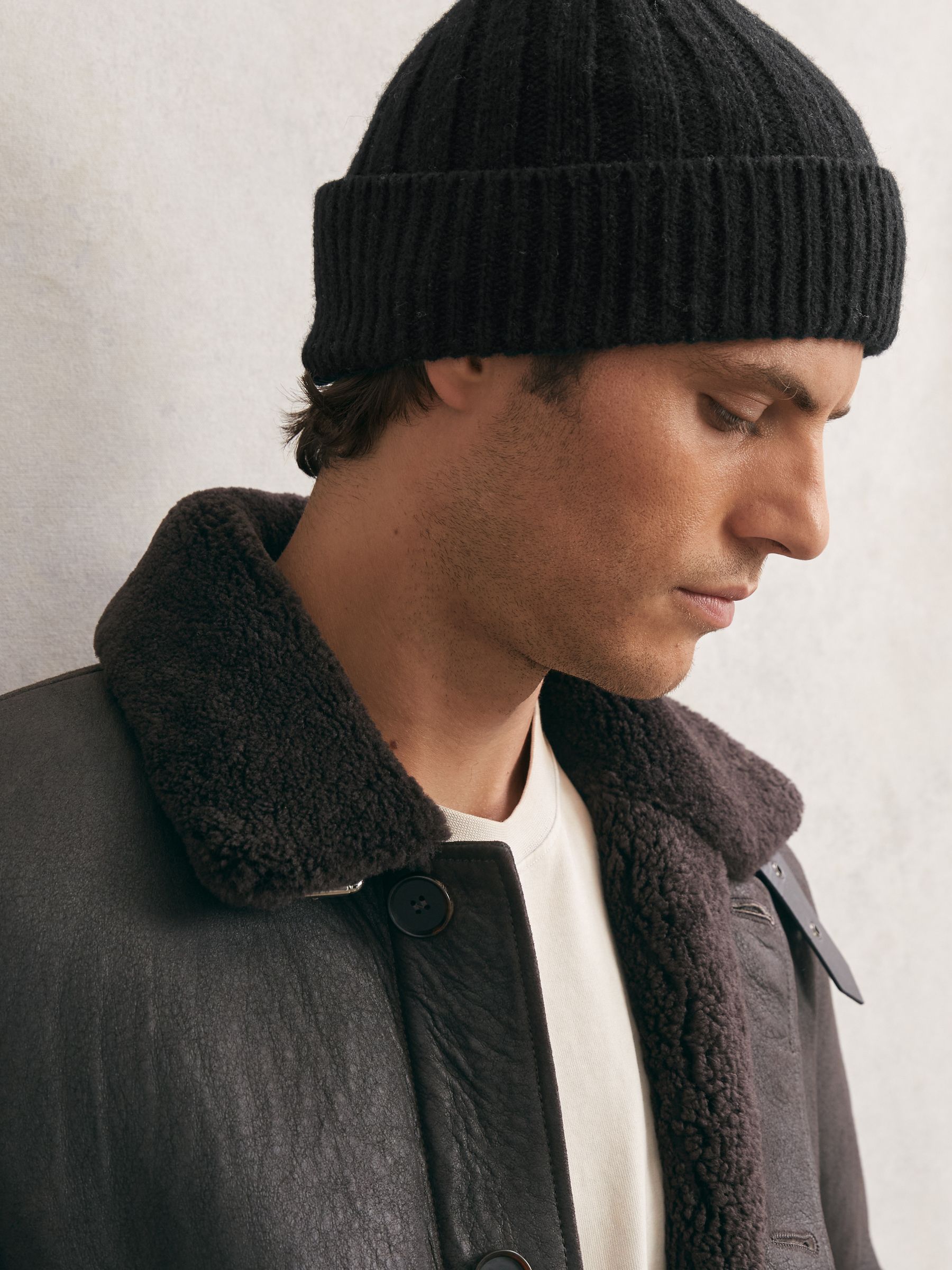Wool-Blend Chunky Rib-Knit Beanie in Black - Image 2 of 4