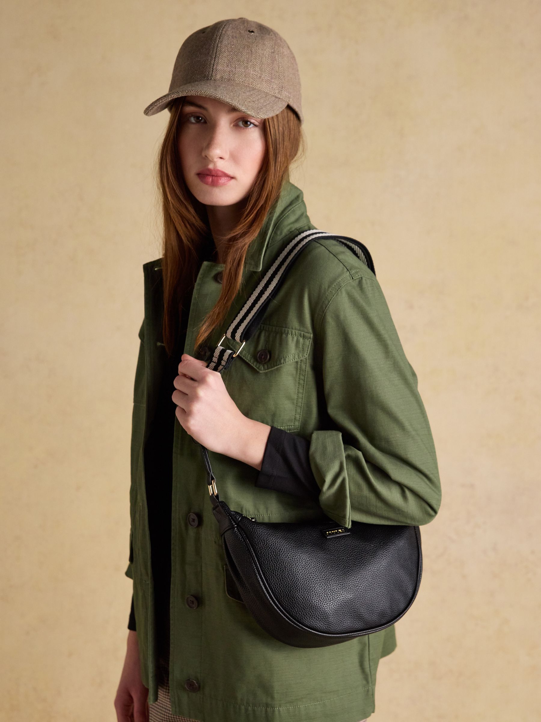 Jade Black Half Moon Adjustable Cross-Body Bag | Joules