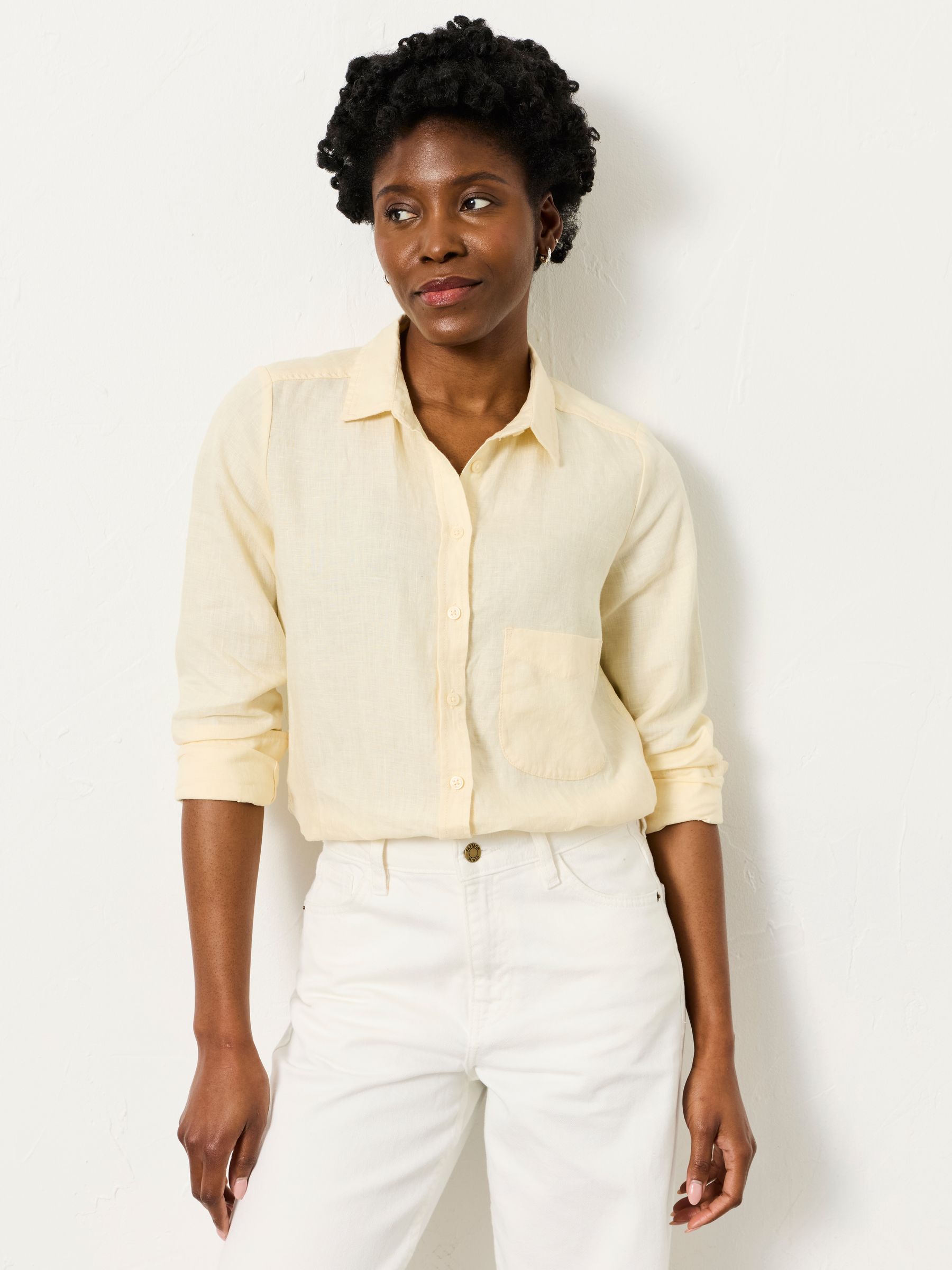 Olivia Yellow Petite Linen Shirt - Image 1 of 7