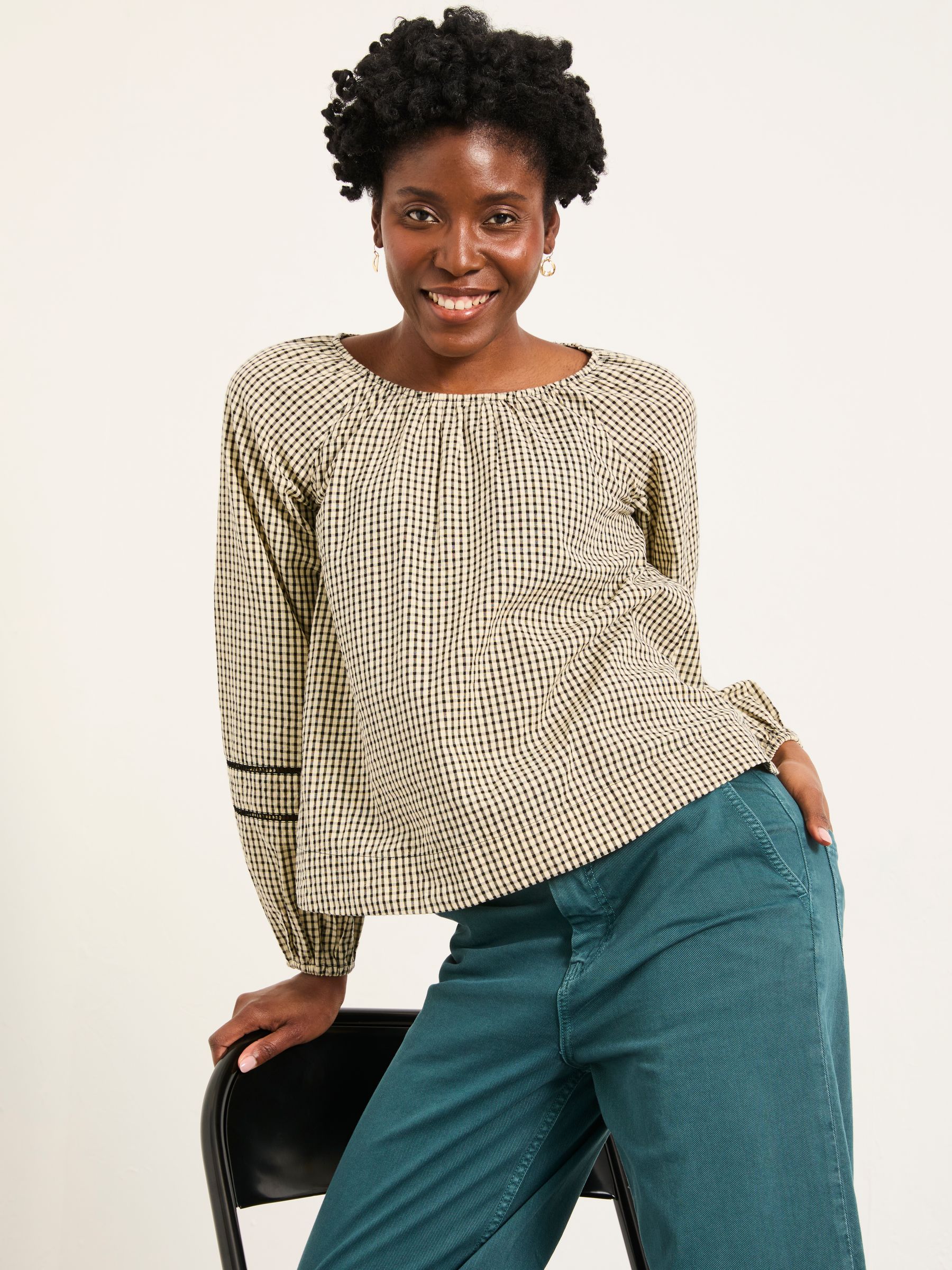 Dawn Ivory Petite Gingham Blouse - Image 1 of 6 Dawn Ivory Petite Gingham Blouse - Image 1 of 6