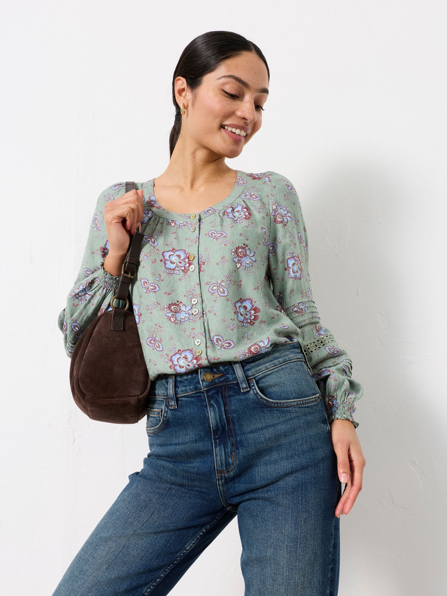 Clemence Green Dot Floral Petite Blouse - Image 1 of 7