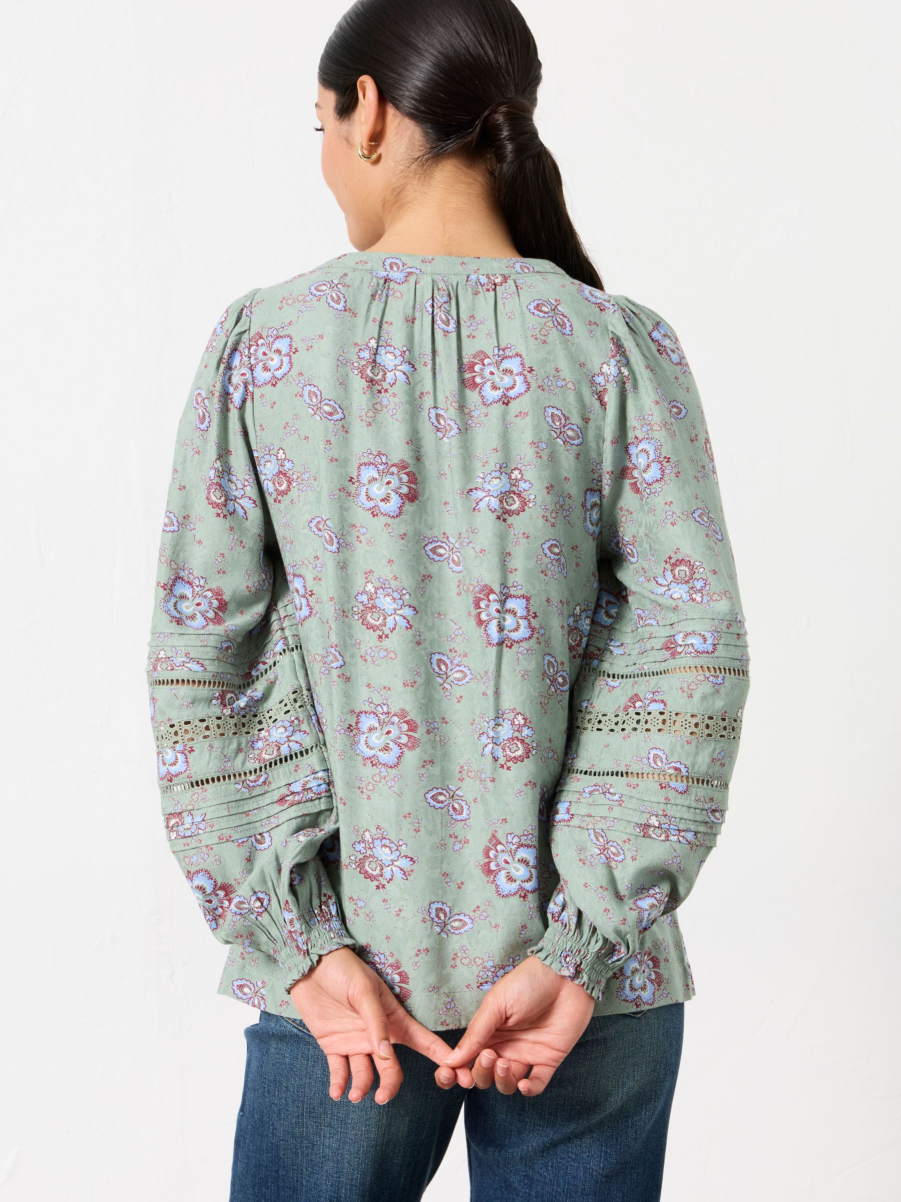 Clemence Green Dot Floral Petite Blouse - Image 2 of 7