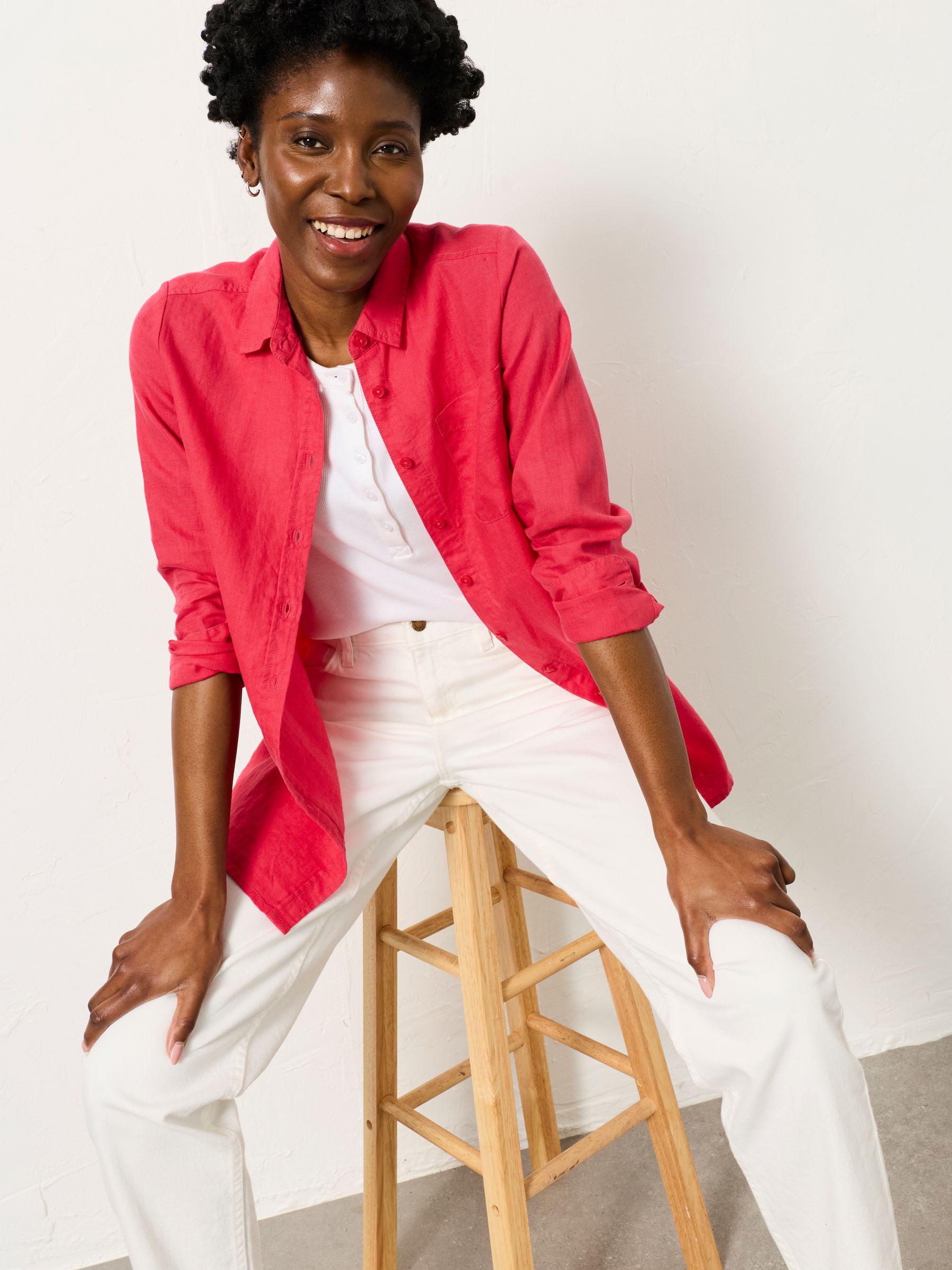 Olivia Dark Pink Petite Linen Shirt - Image 1 of 6 Olivia Dark Pink Petite Linen Shirt - Image 1 of 6