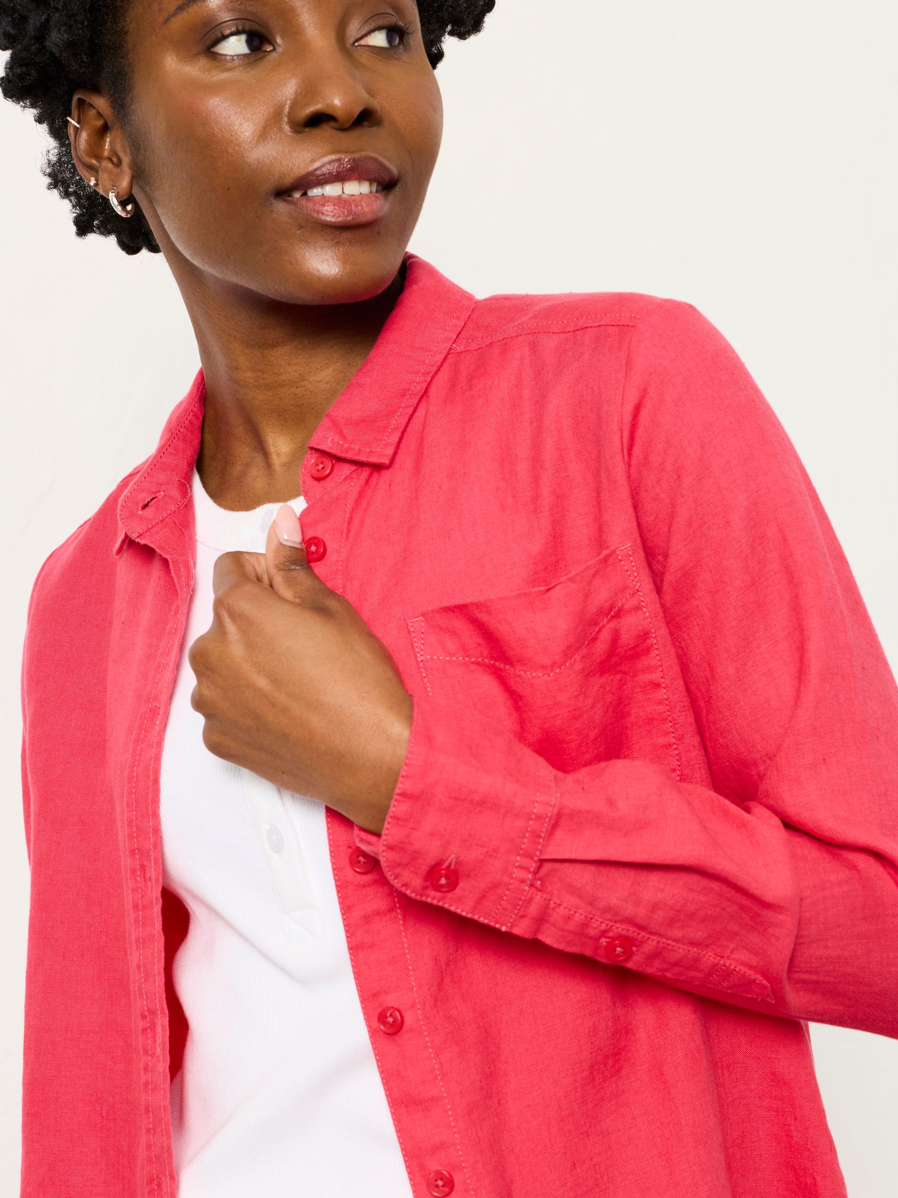 Olivia Dark Pink Petite Linen Shirt - Image 4 of 6