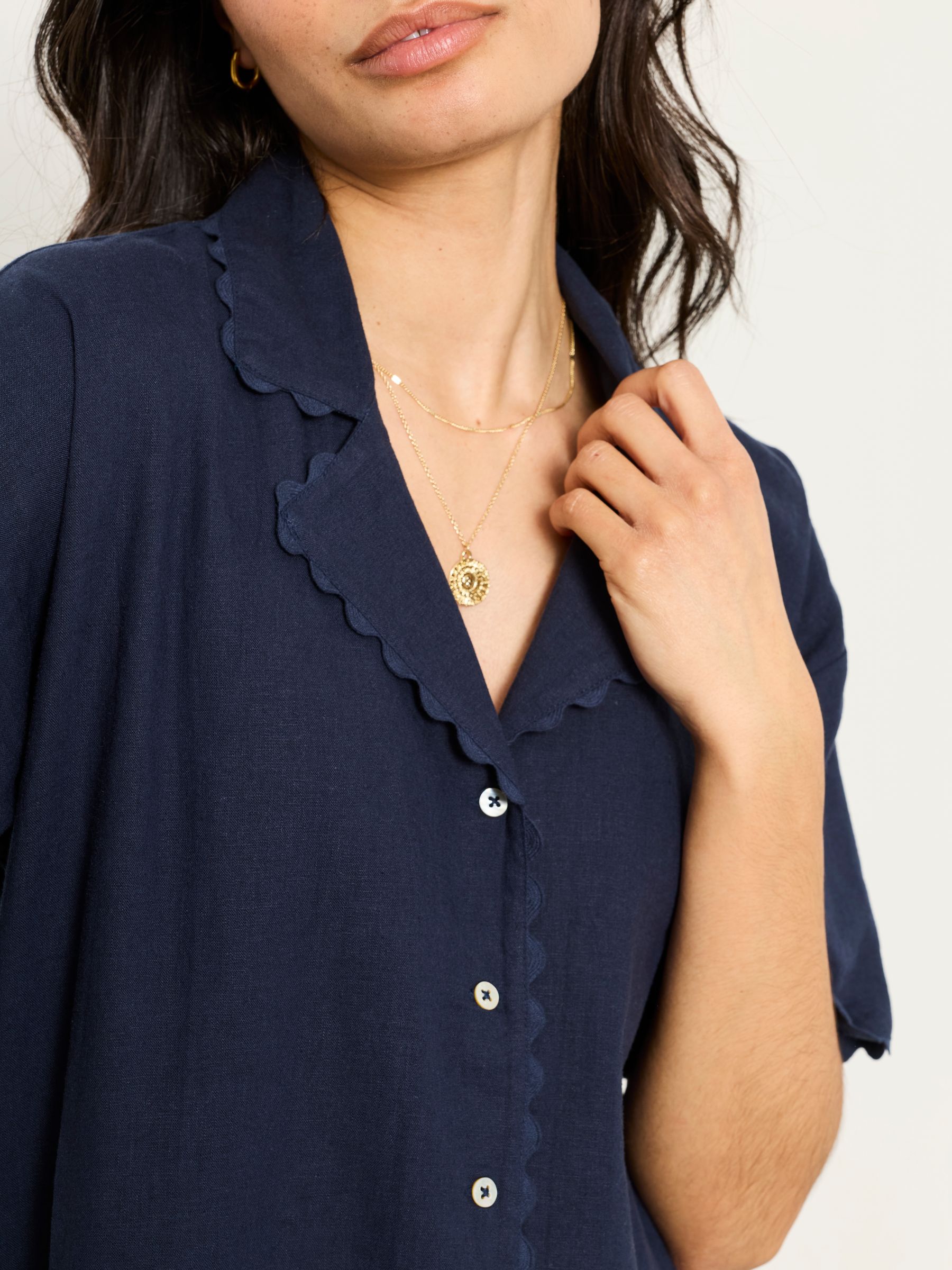 Kara Navy Petite Linen Shirt - Image 3 of 6
