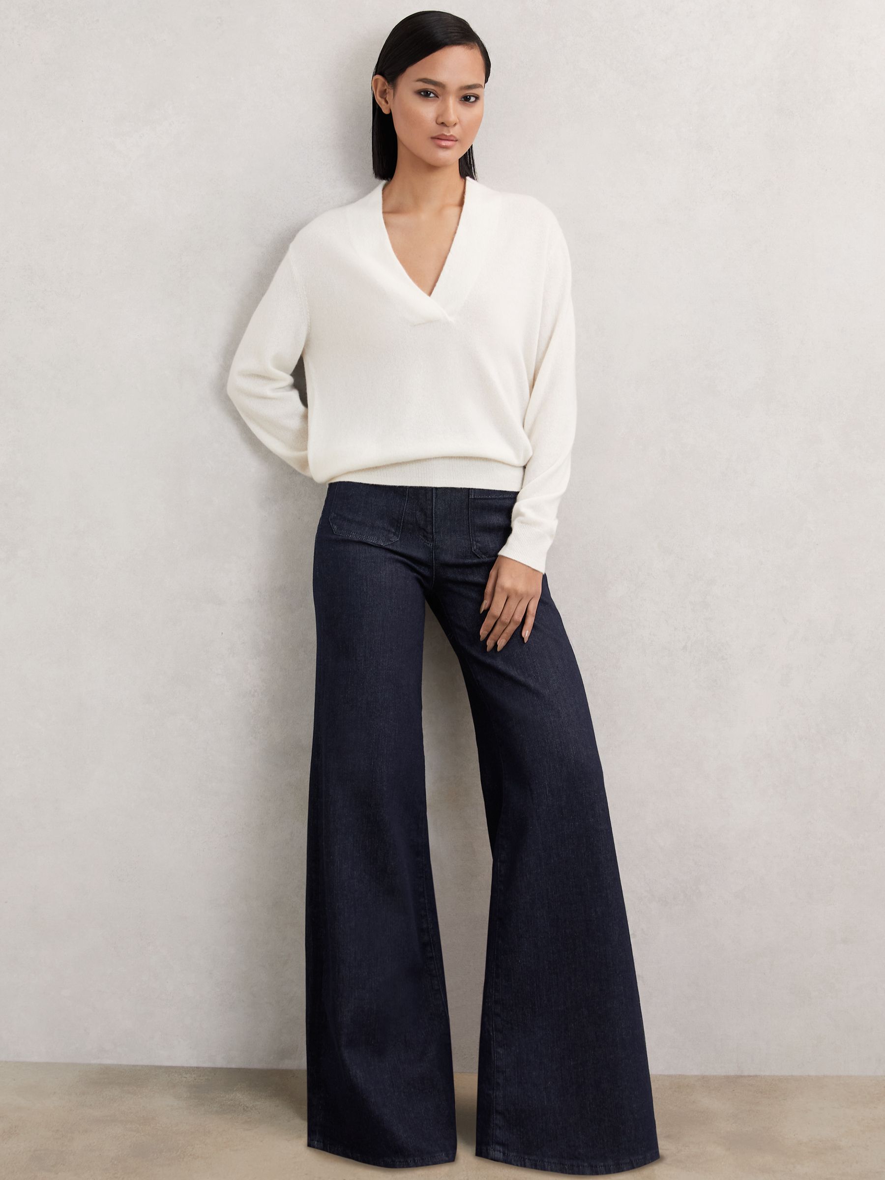 Petite Patch Pocket Wide Leg Jeans in Dark Blue - Image 1 of 7