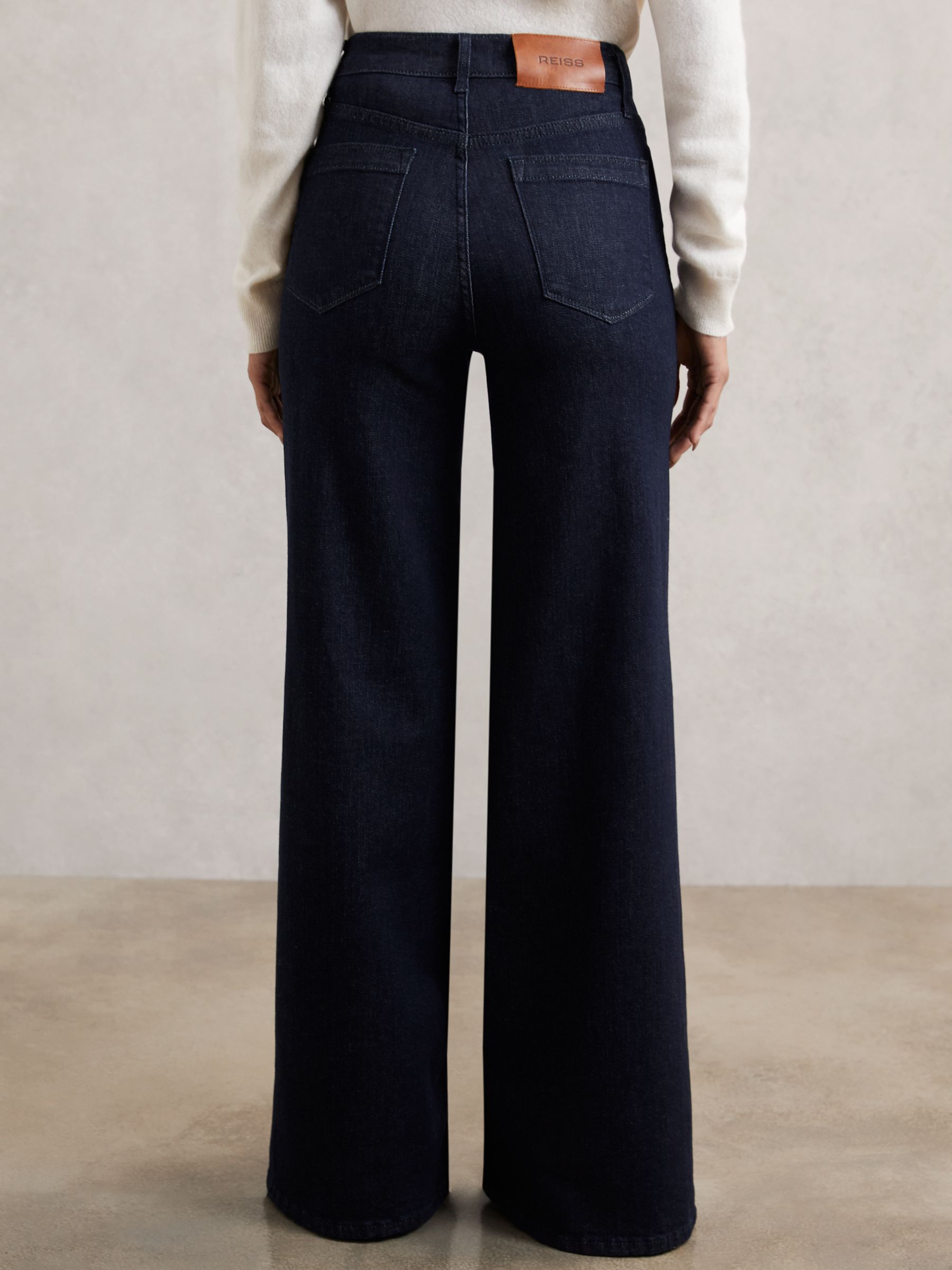 Petite Patch Pocket Wide Leg Jeans in Dark Blue - Image 4 of 7