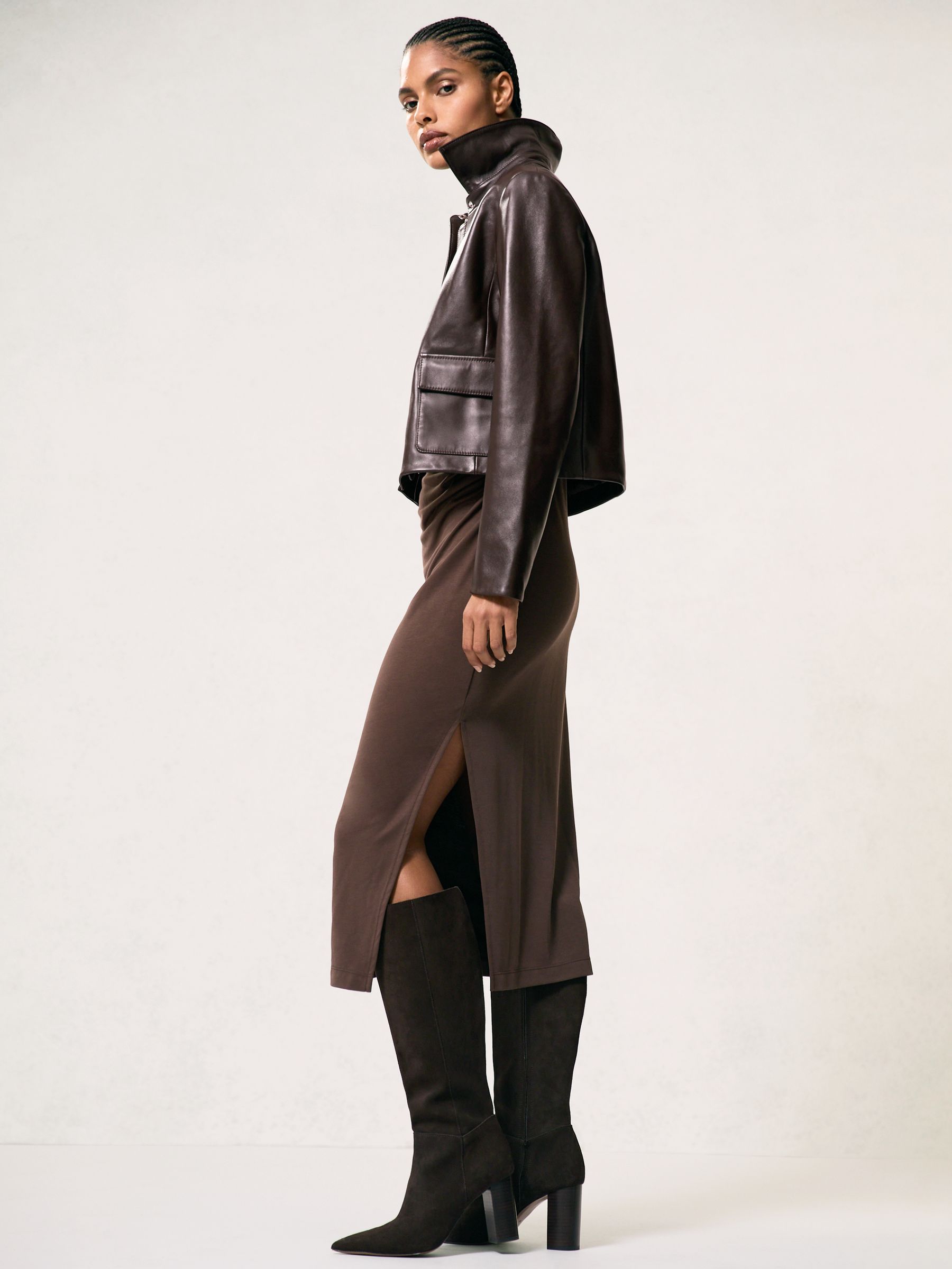 Collared Leather Jacket in Chocolate Brown - image 5