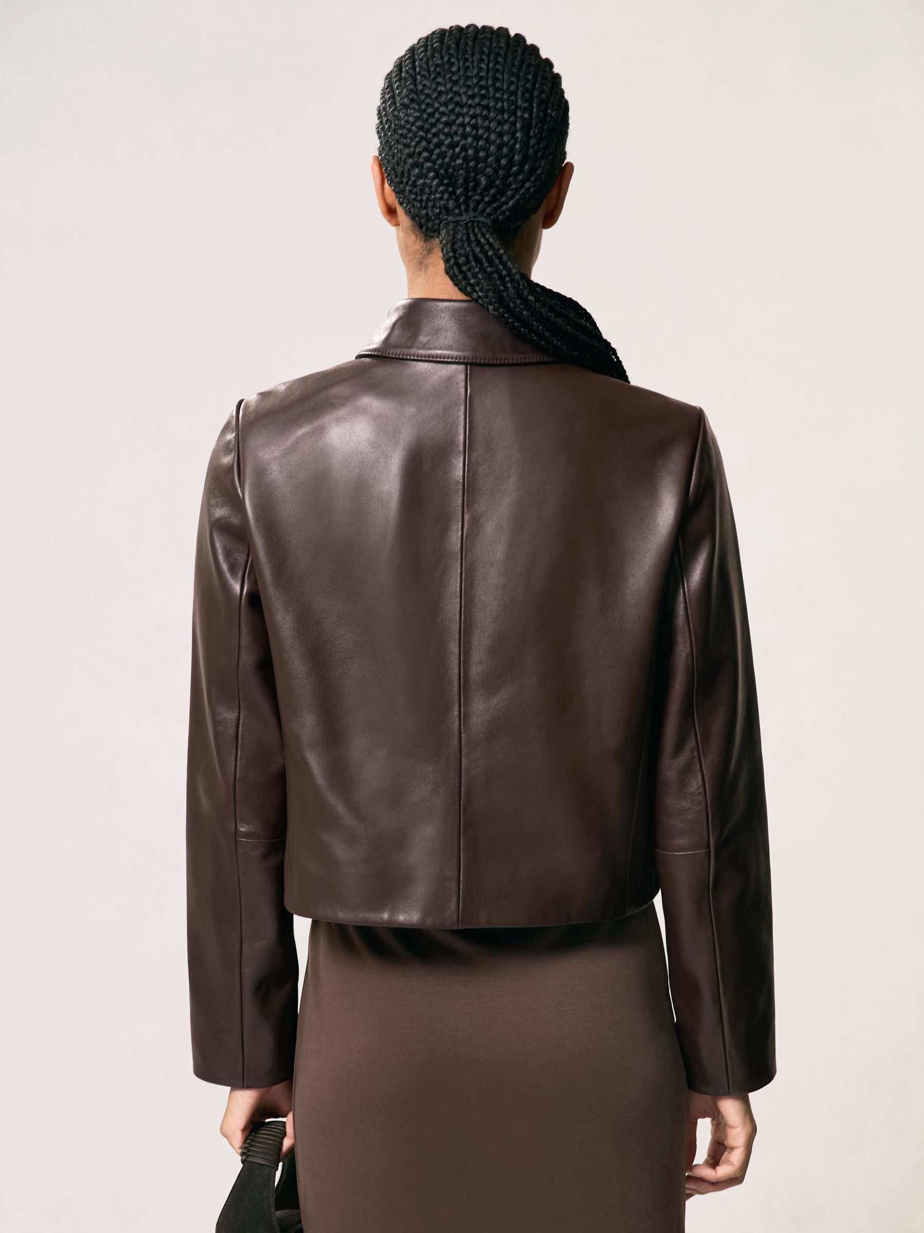 Collared Leather Jacket in Chocolate Brown - image 3