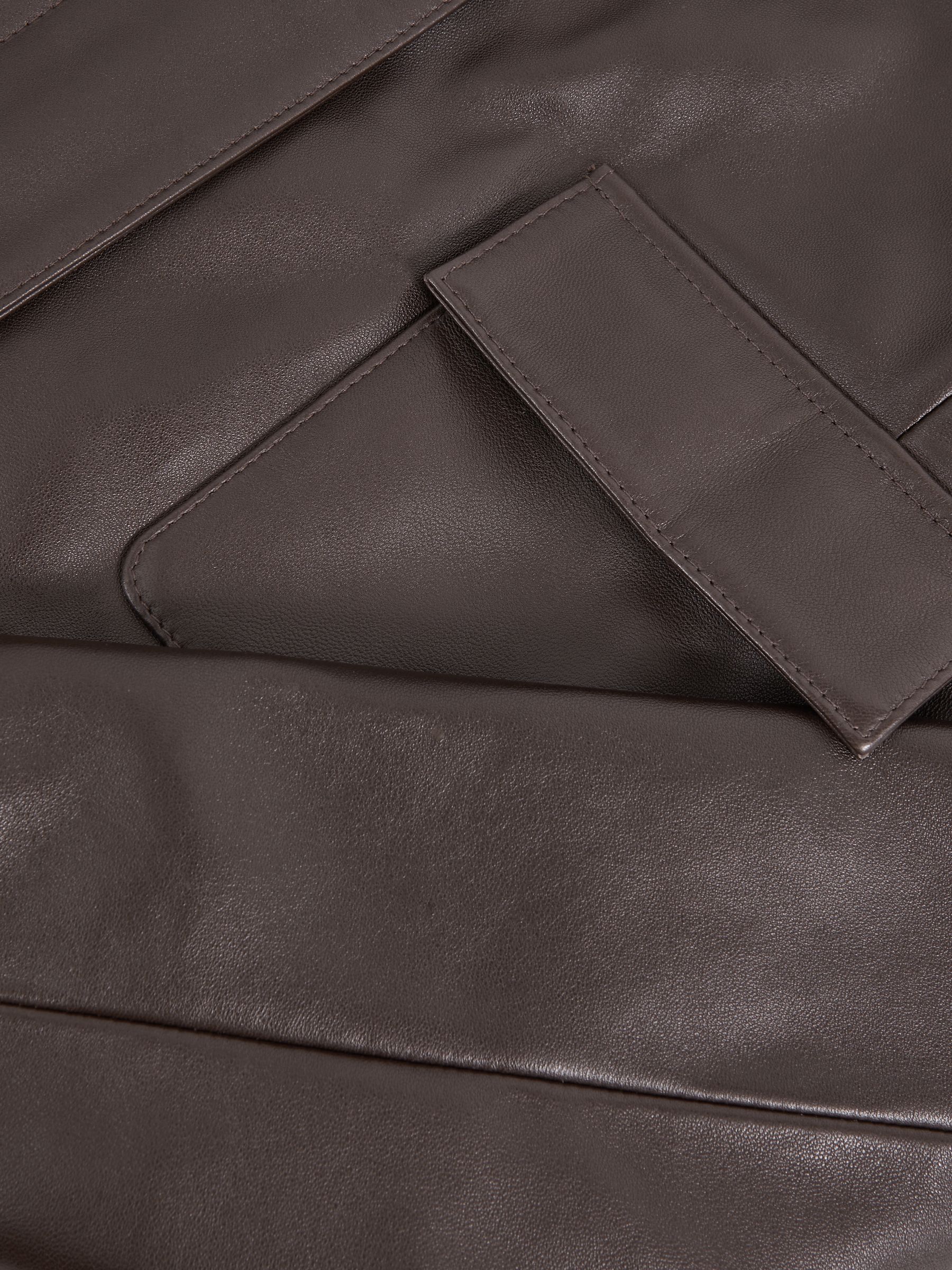 Collared Leather Jacket in Chocolate Brown - image 4