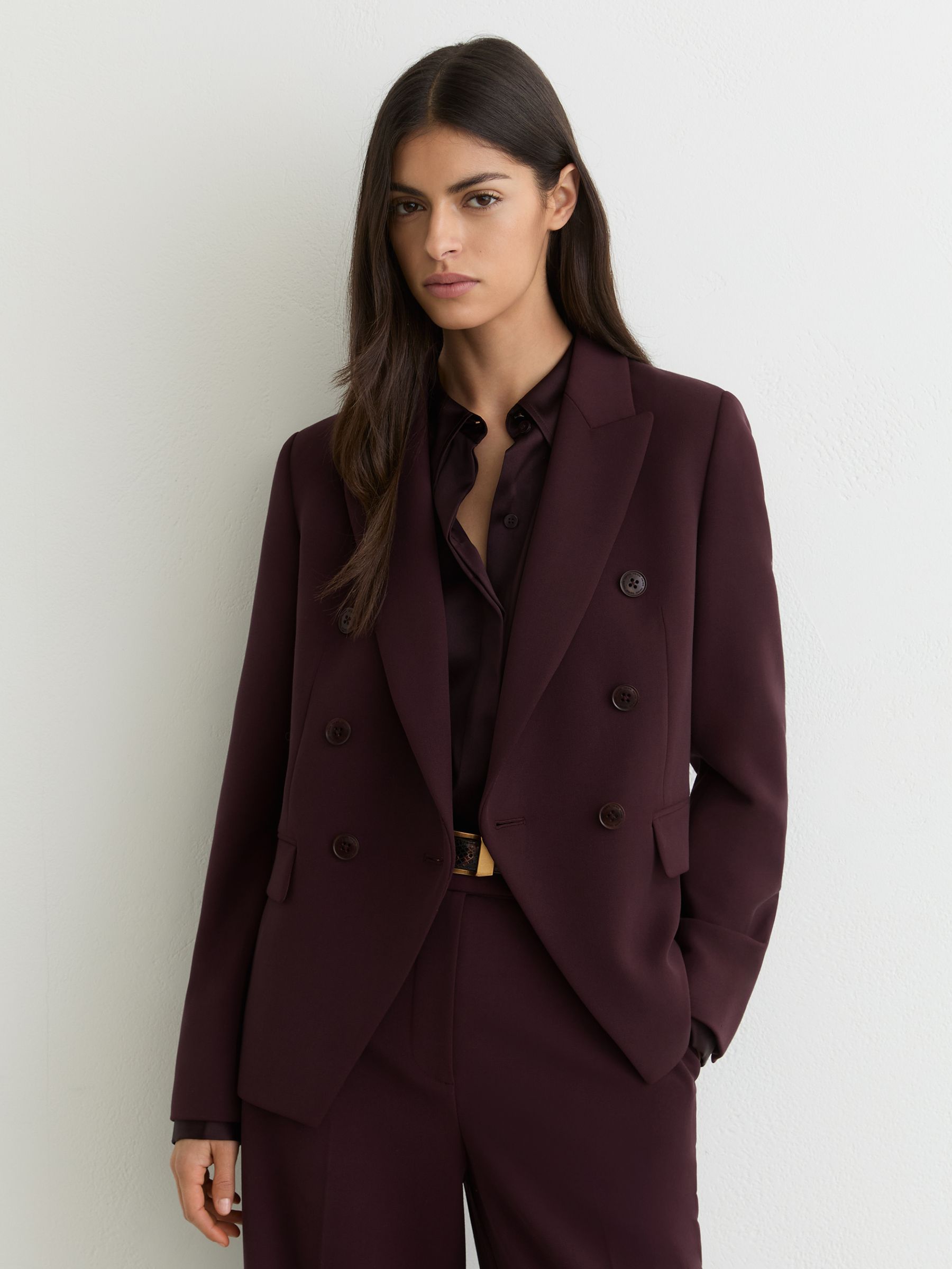 Petite Double-Breasted Suit Blazer in Berry - image 5
