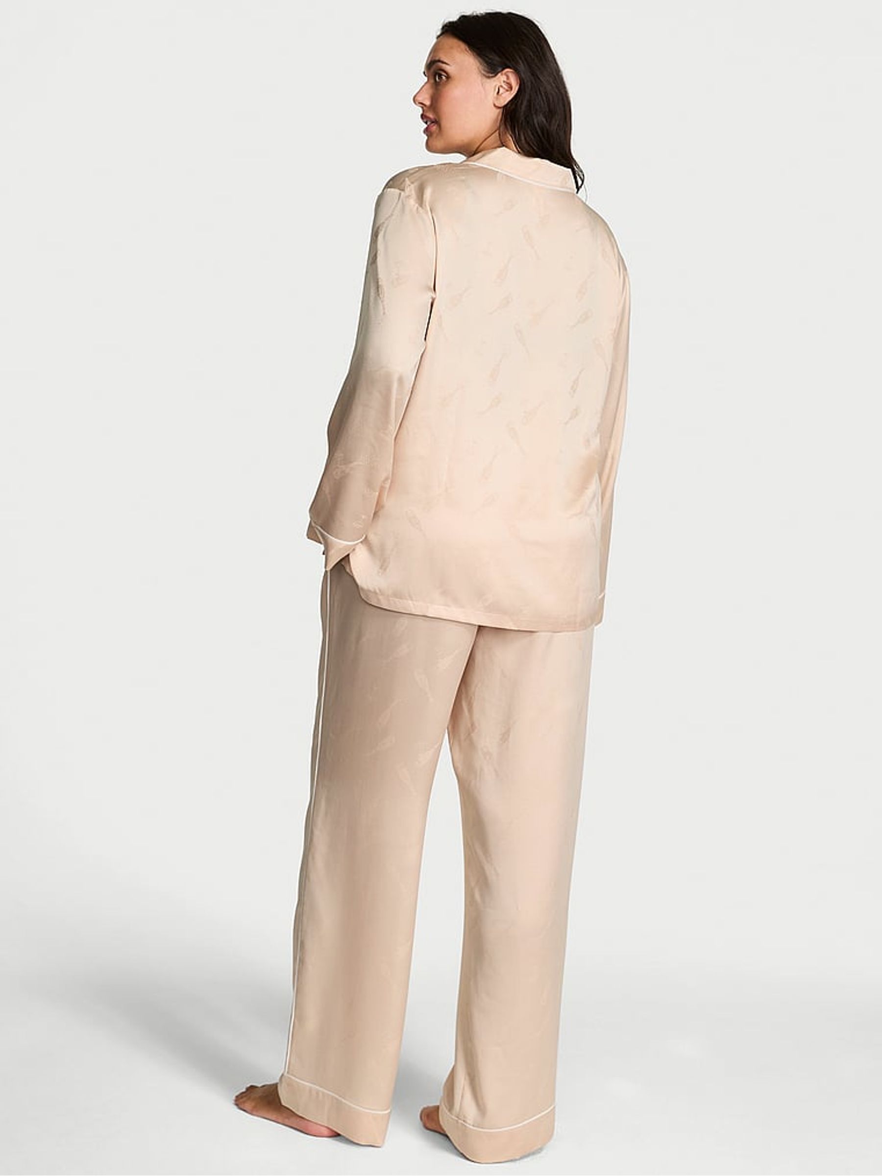 Nude Christmas Champagne Bottles Satin Long Pyjamas Set - Image 2 of 2