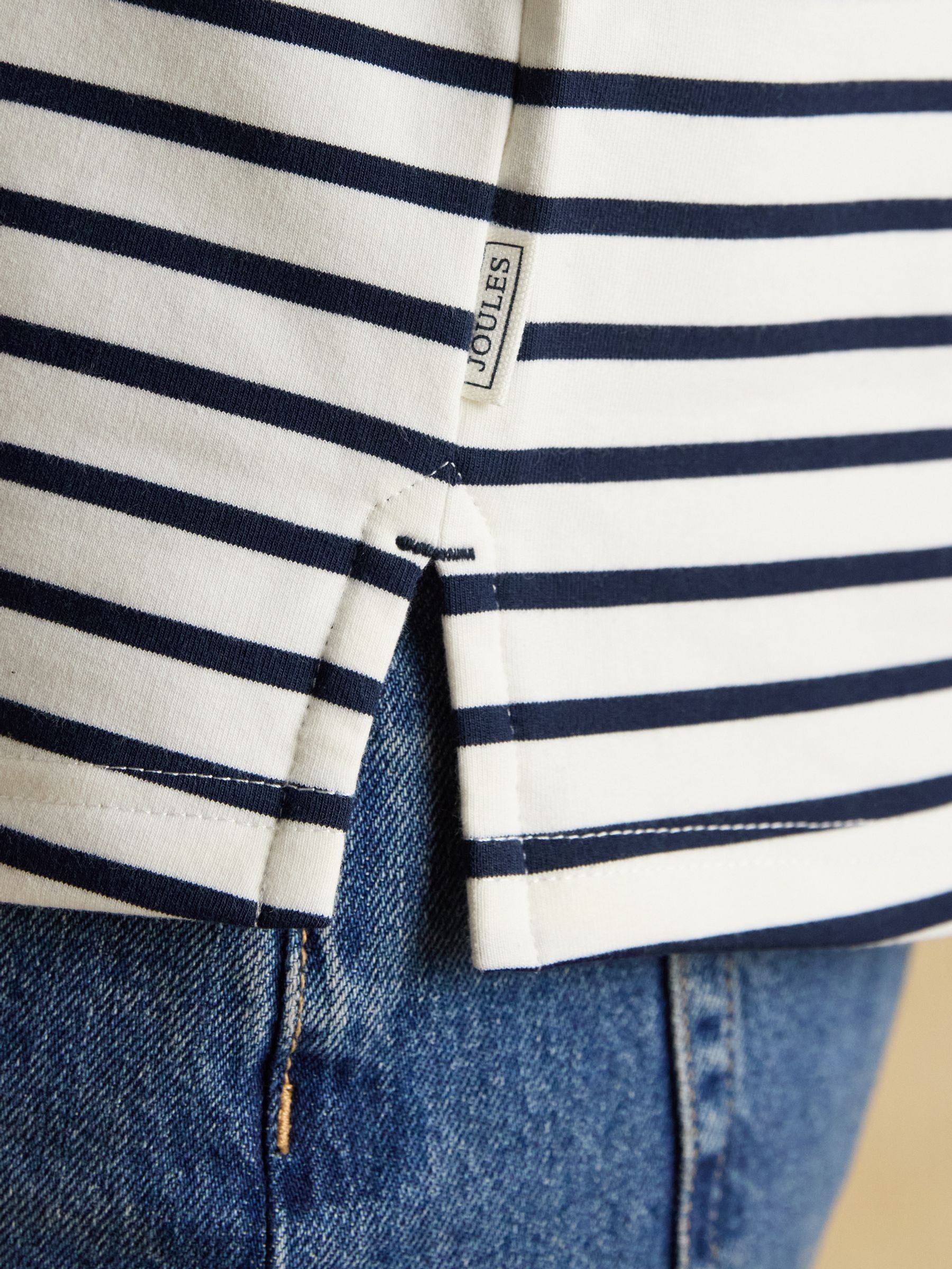 Cream & Navy Striped Cotton Blend Collared Sweatshirt - Image 6 of 8