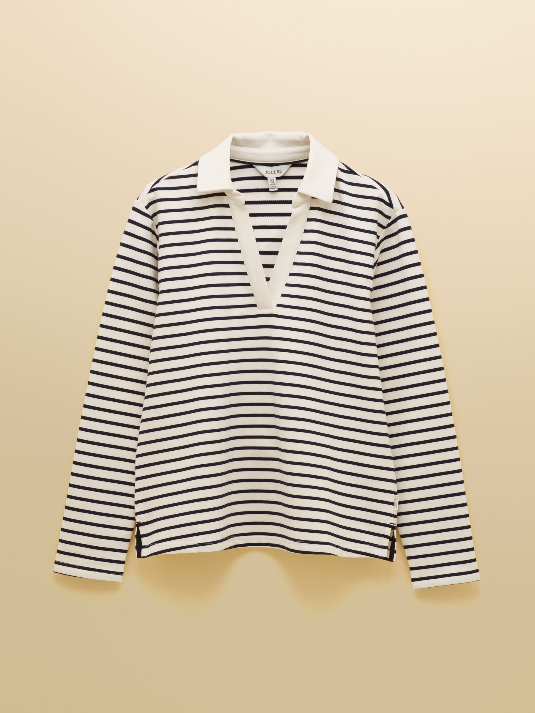 Cream & Navy Striped Cotton Blend Collared Sweatshirt - Image 6 of 6