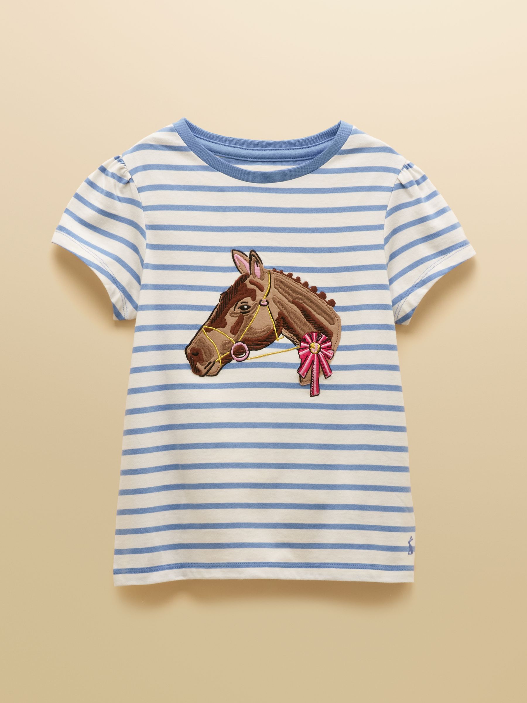 Girls' Astra White & Blue Striped Horse Applique Cotton T-Shirt - Image 1 of 5