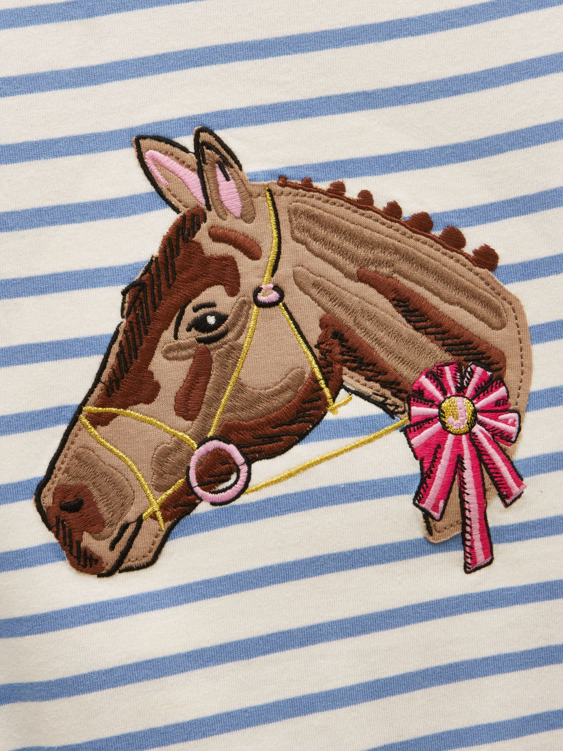 Girls' Astra White & Blue Striped Horse Applique Cotton T-Shirt - Image 6 of 7