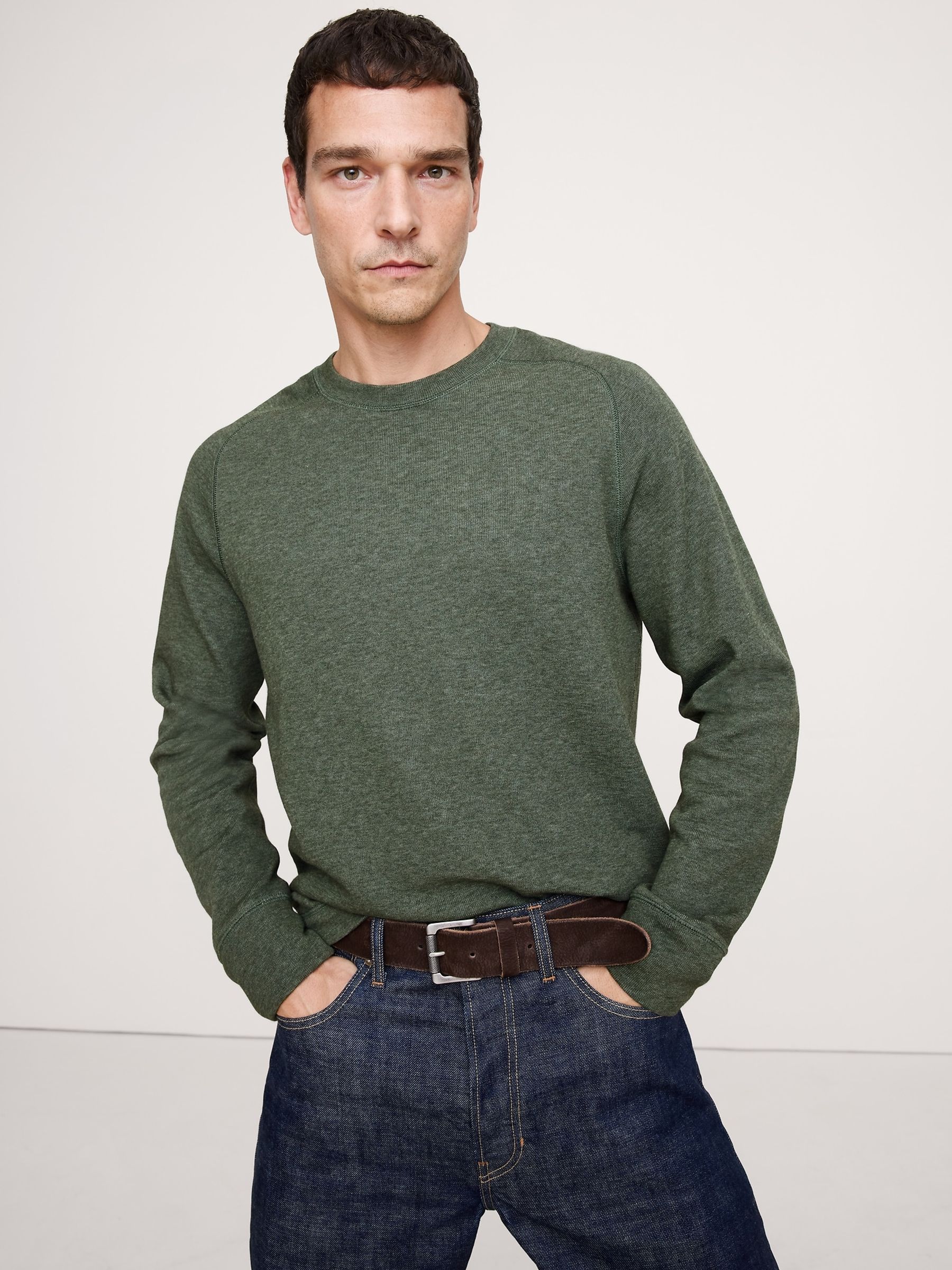 Banana Republic Green Slub Double-Knit Crew-Neck T-Shirt - Image 1 of 1