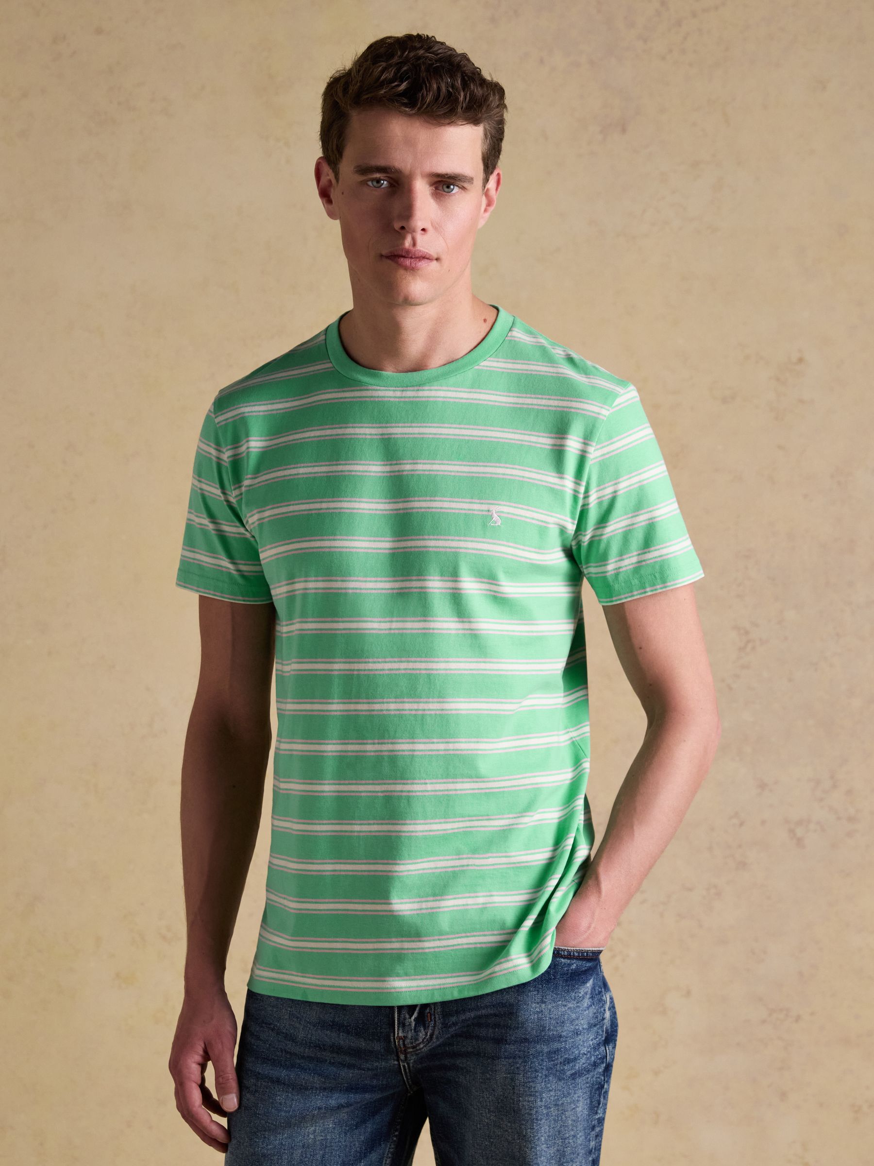 Green Striped Classic Fit Cotton T-Shirt - Image 1 of 6