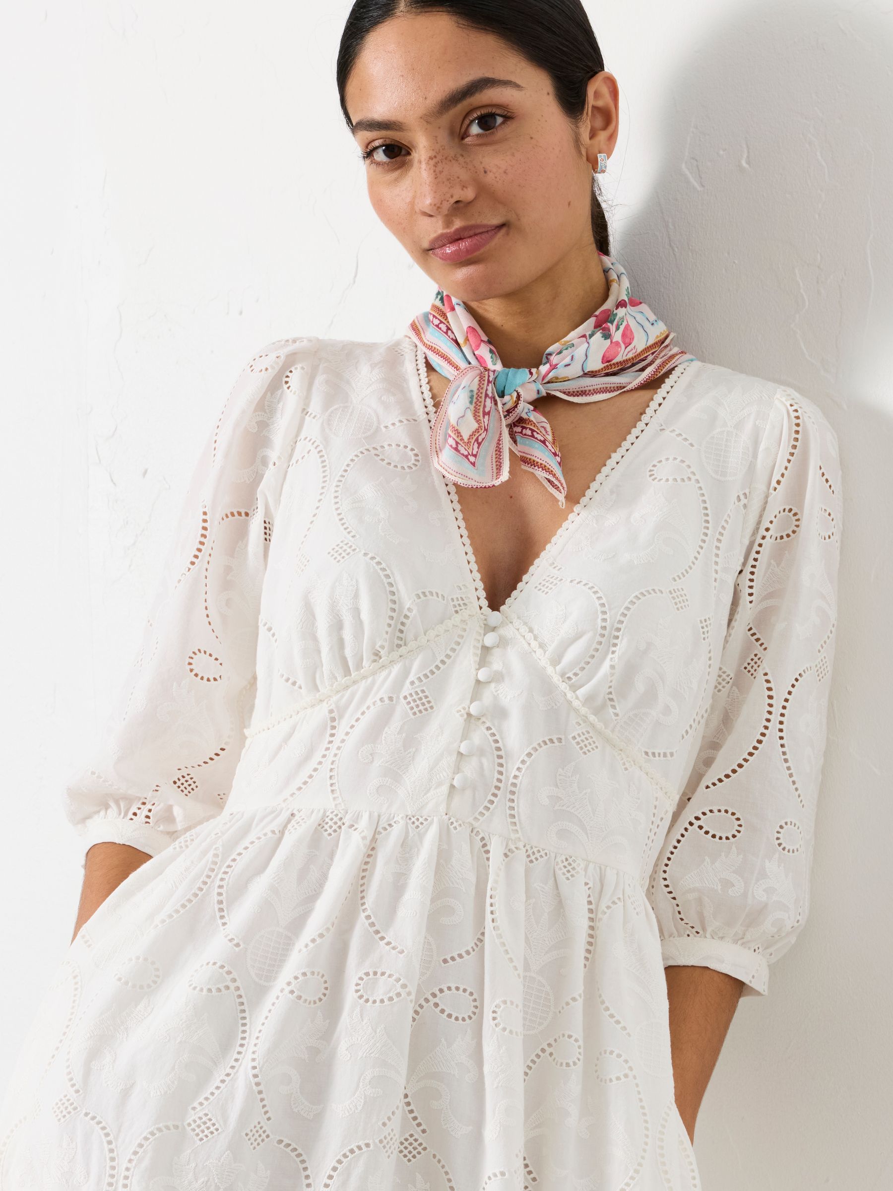 Flo White Petite Broderie Midi Dress - Image 4 of 7
