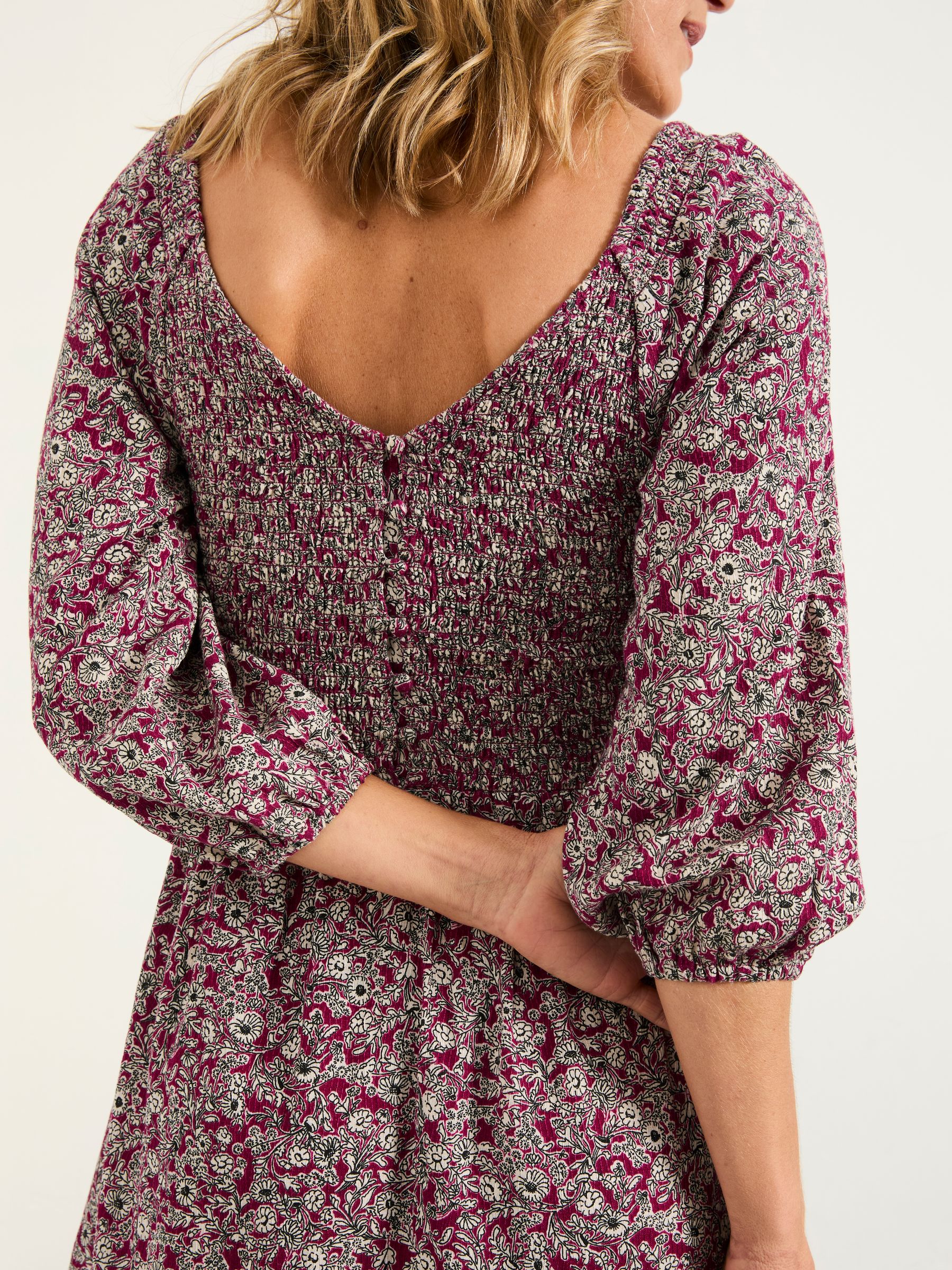 Adele Plum Purple 2 Tone Floral Petite Midi Dress - Image 4 of 7