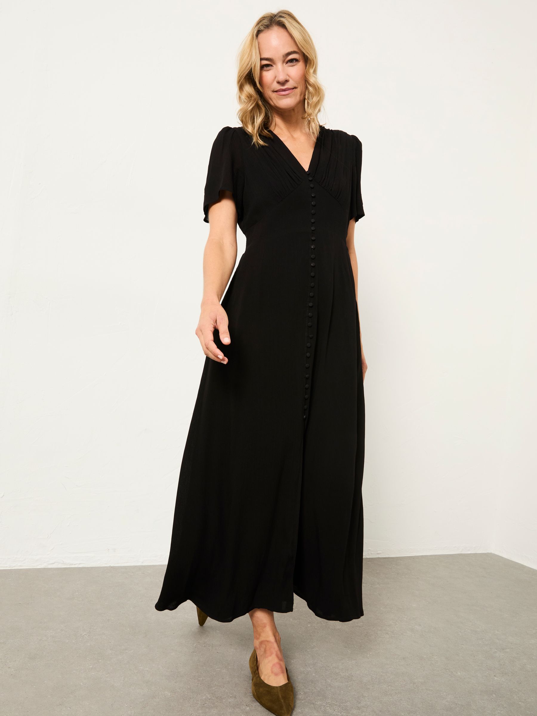 petite black midi dress Petite Square Neck Midi Dress Black – House of Arti main image 1