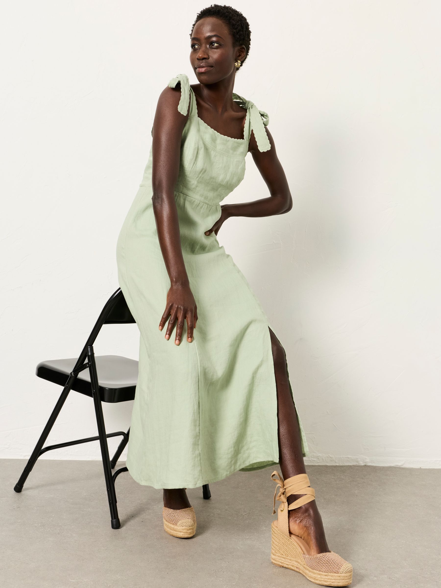 Delphine Green Petite Linen Midi Dress - Image 1 of 7