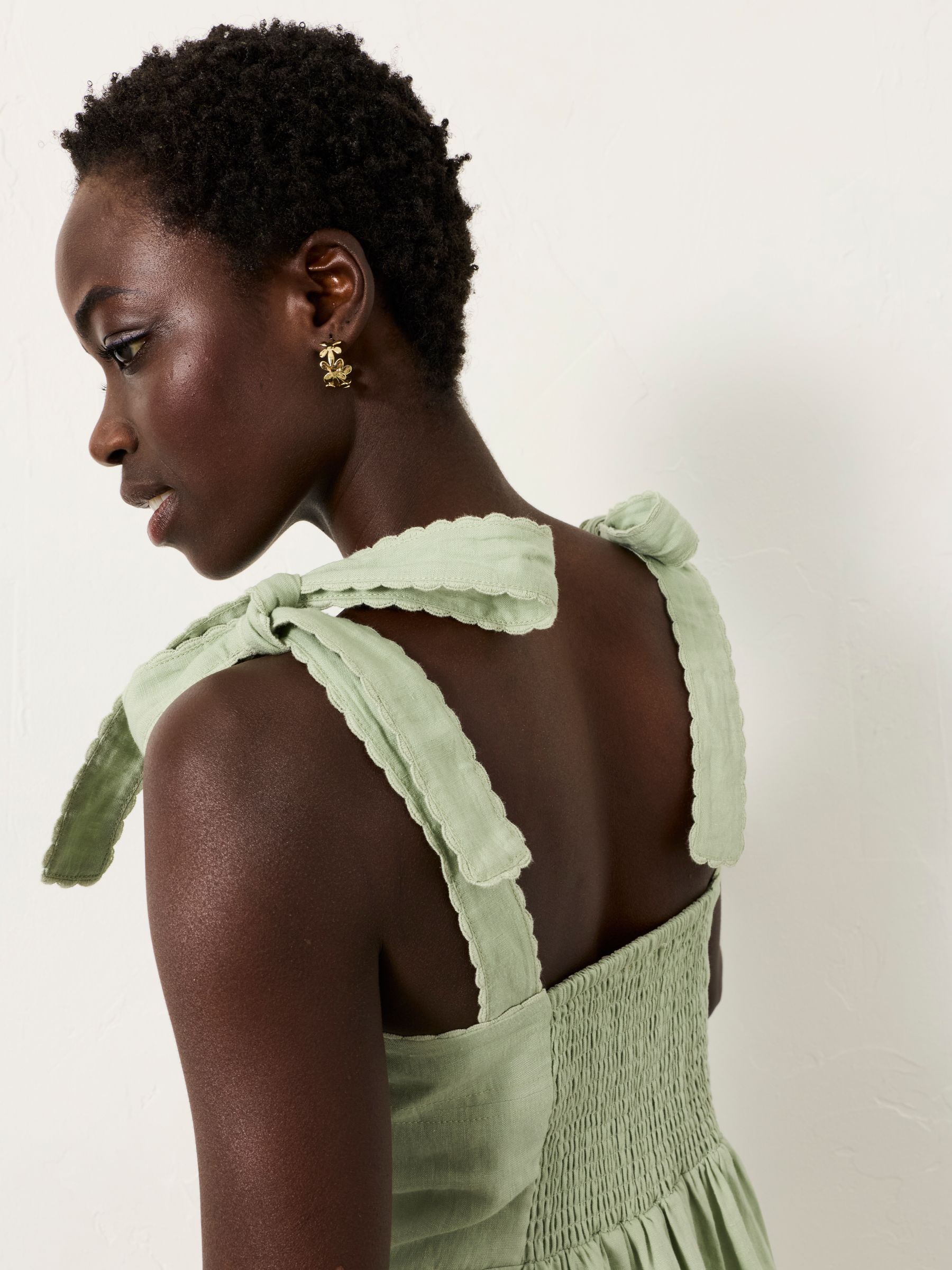 Delphine Green Petite Linen Midi Dress - Image 4 of 7