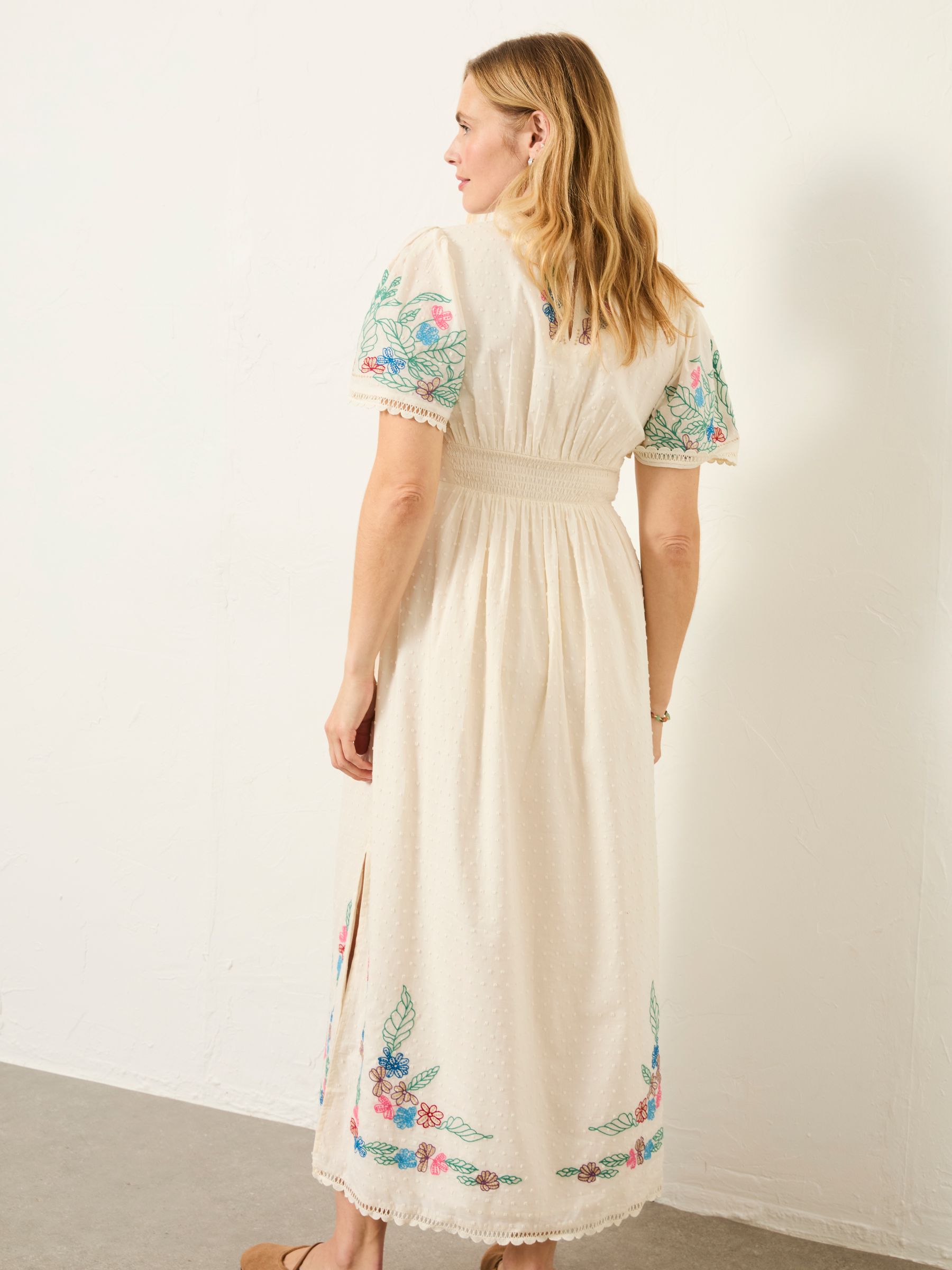 Lea Ivory Petite Embroidered Midi Dress - Image 2 of 9