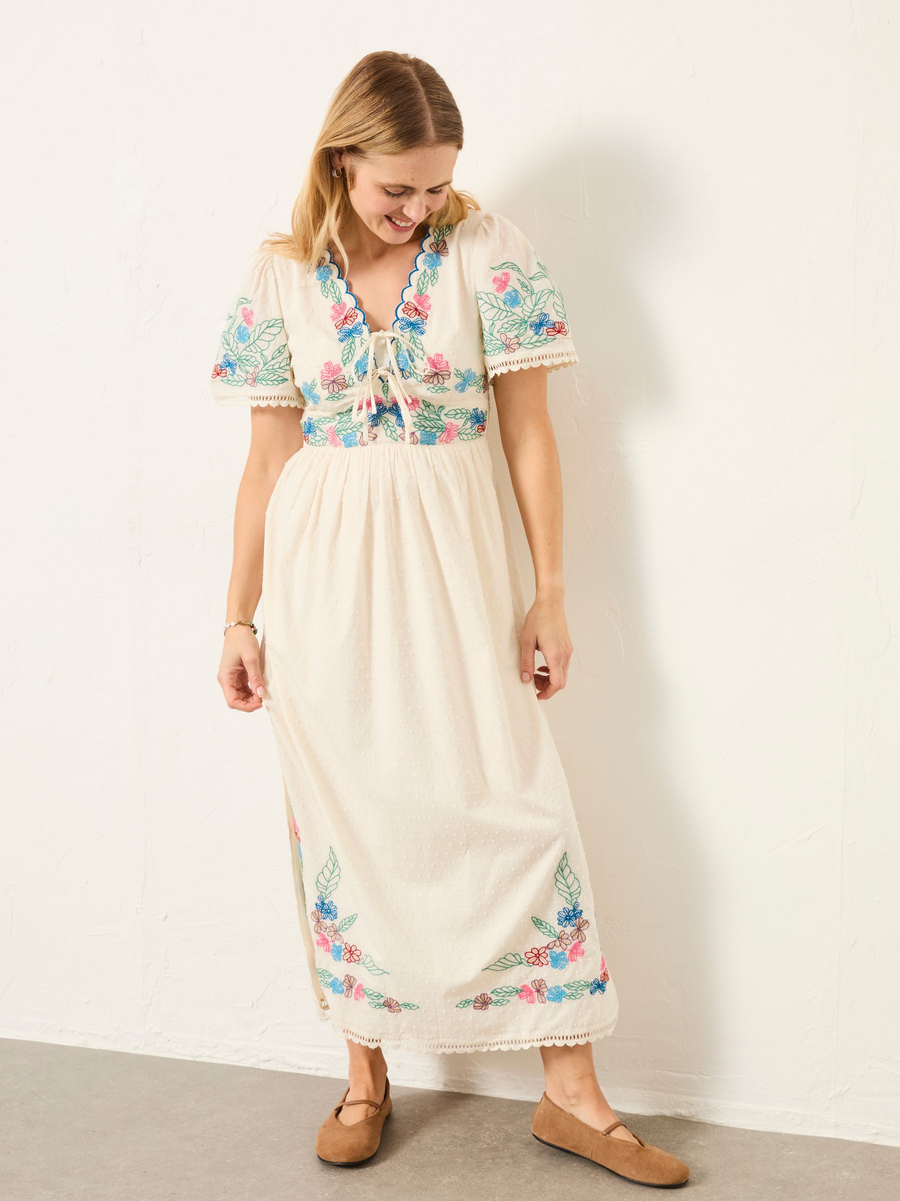 Lea Ivory Petite Embroidered Midi Dress - Image 3 of 9