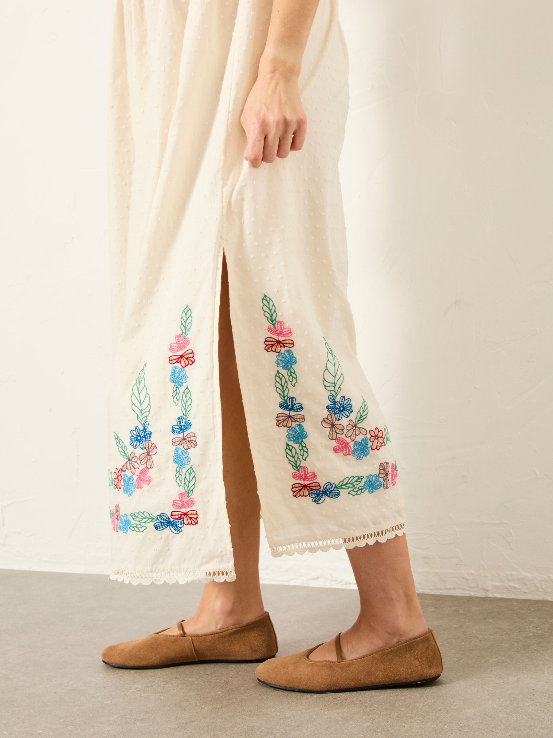 Lea Ivory Petite Embroidered Midi Dress - Image 7 of 9