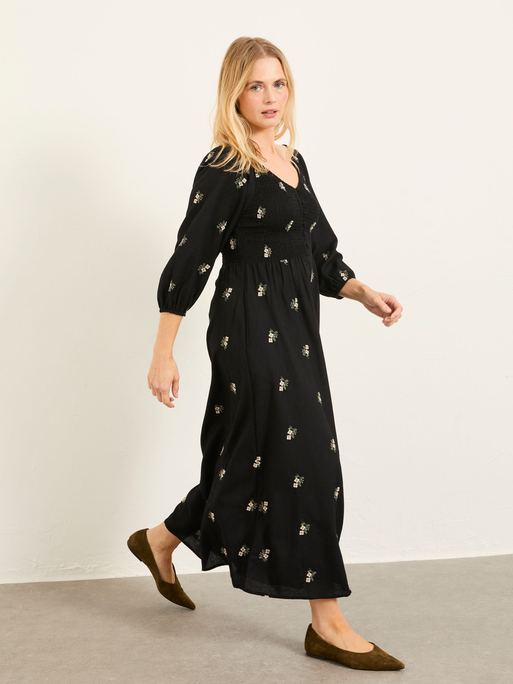 Adele Black Petite Embroidered Midi Dress - Image 1 of 6