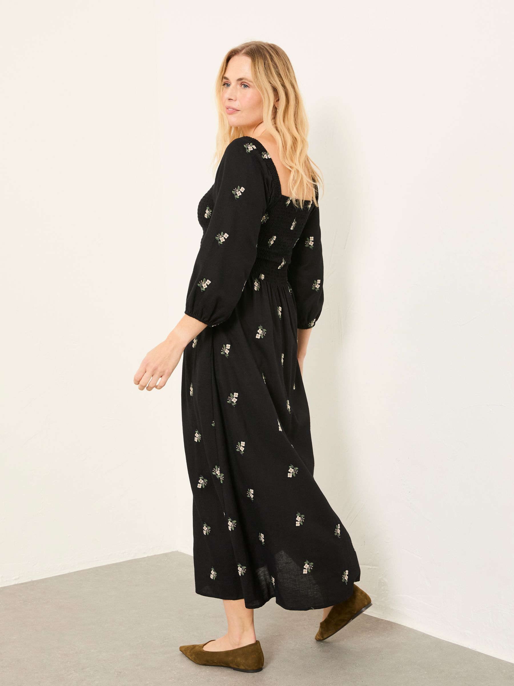 Adele Black Petite Embroidered Midi Dress - Image 2 of 6
