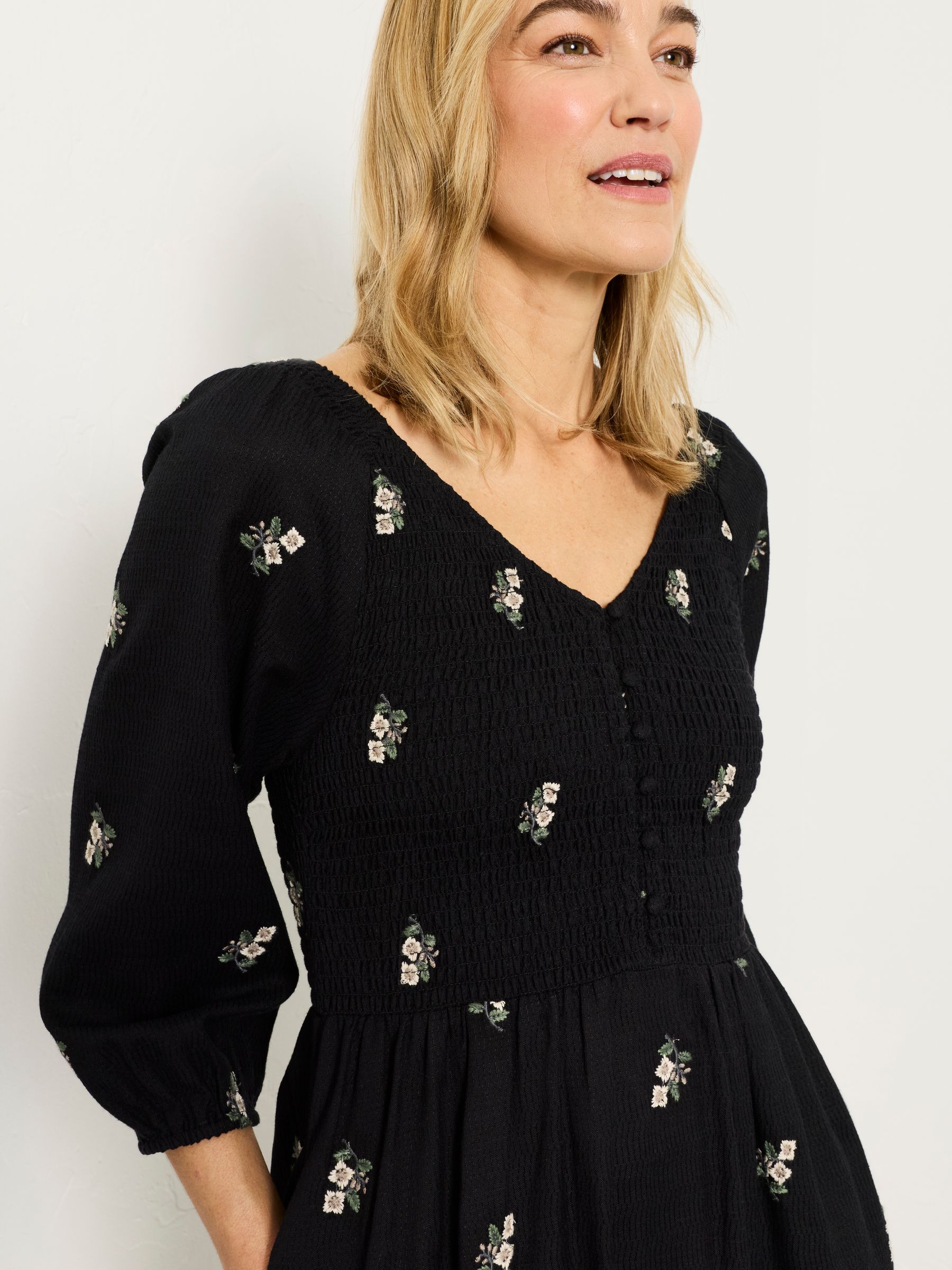 Adele Black Petite Embroidered Midi Dress | FatFace USA