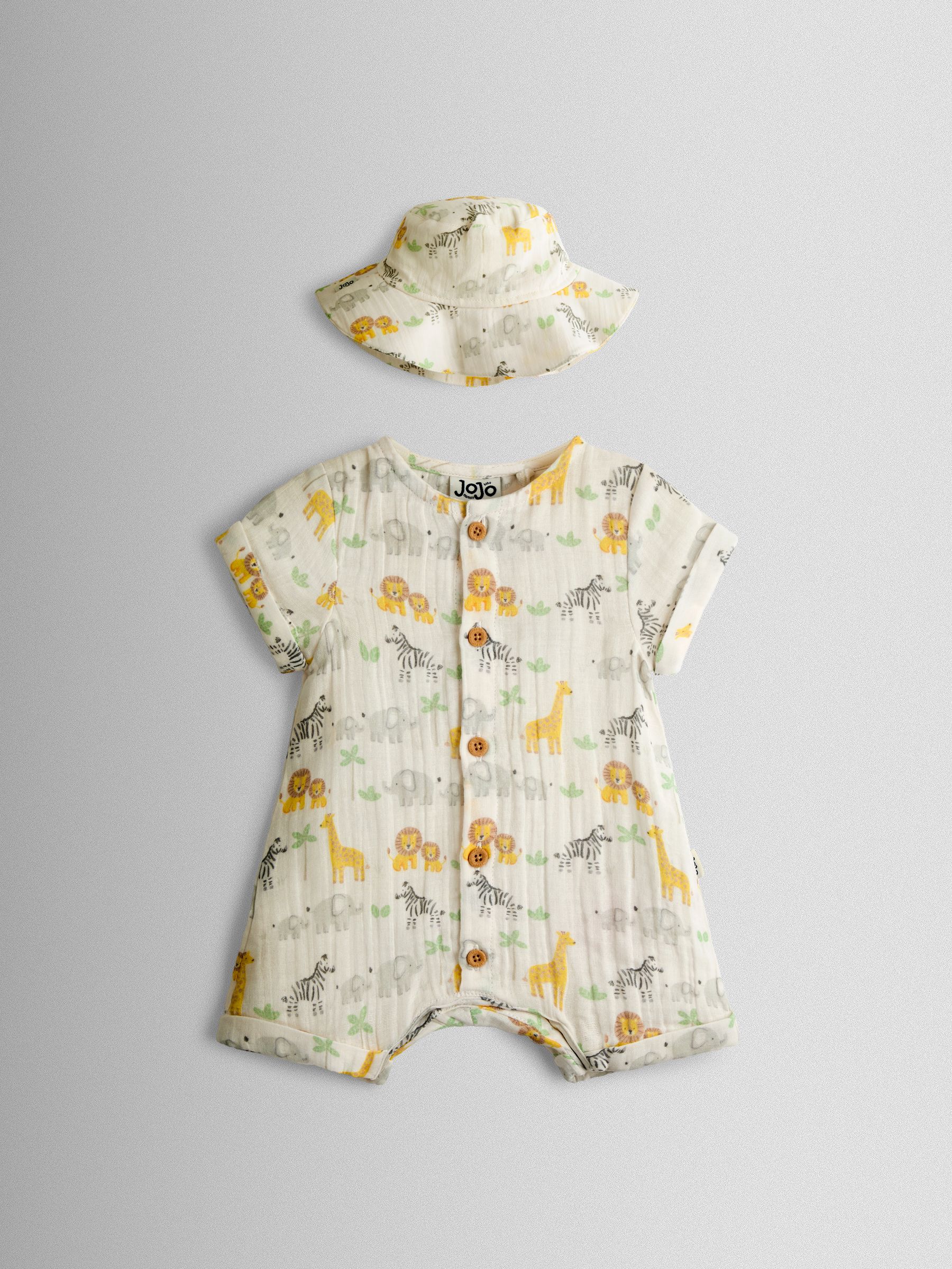 Cream Safari Cheesecloth Romper & Hat Set - Image 2 of 8