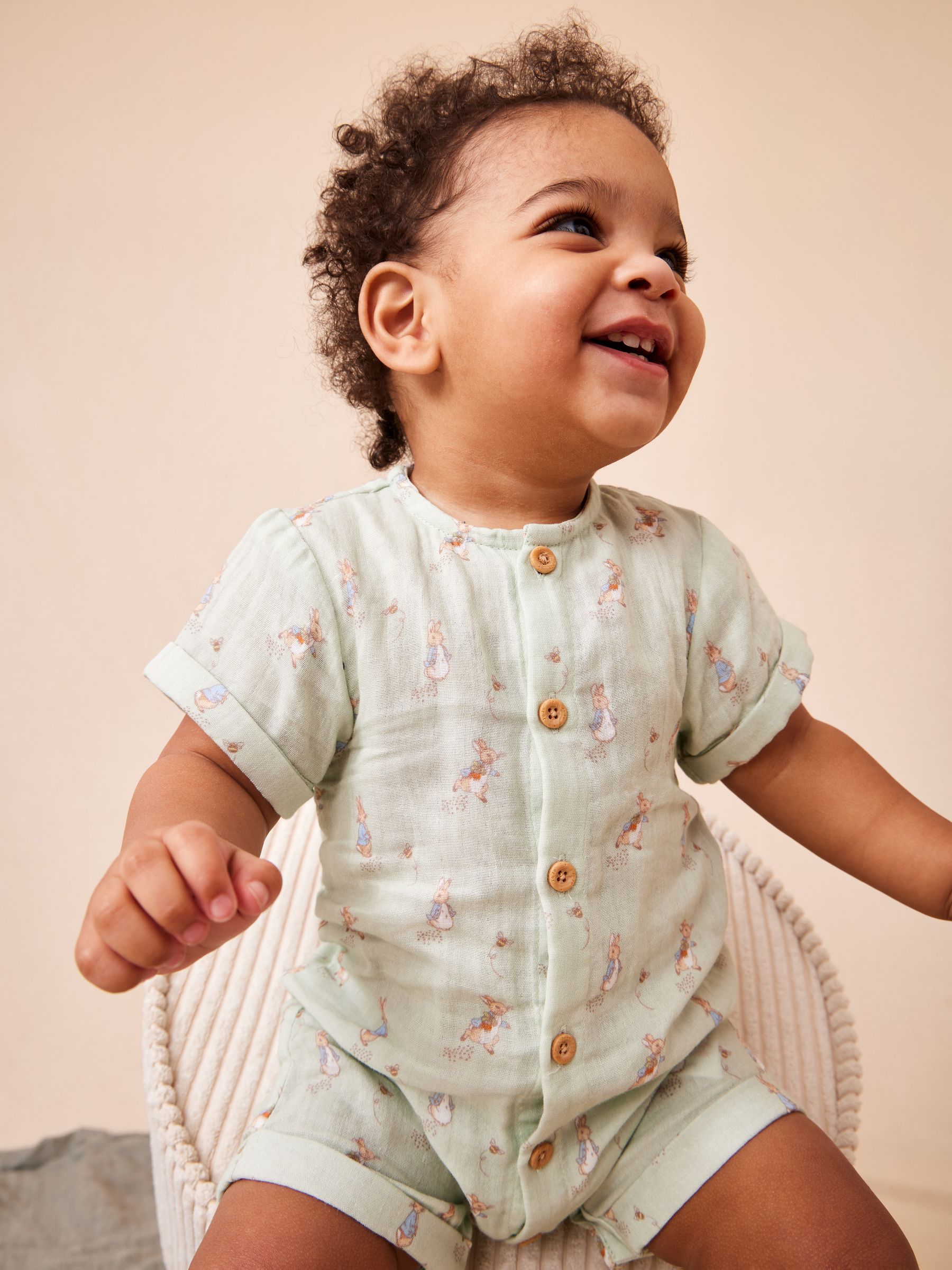 Green Peter Rabbit™ Cheesecloth Romper - Image 1 of 1