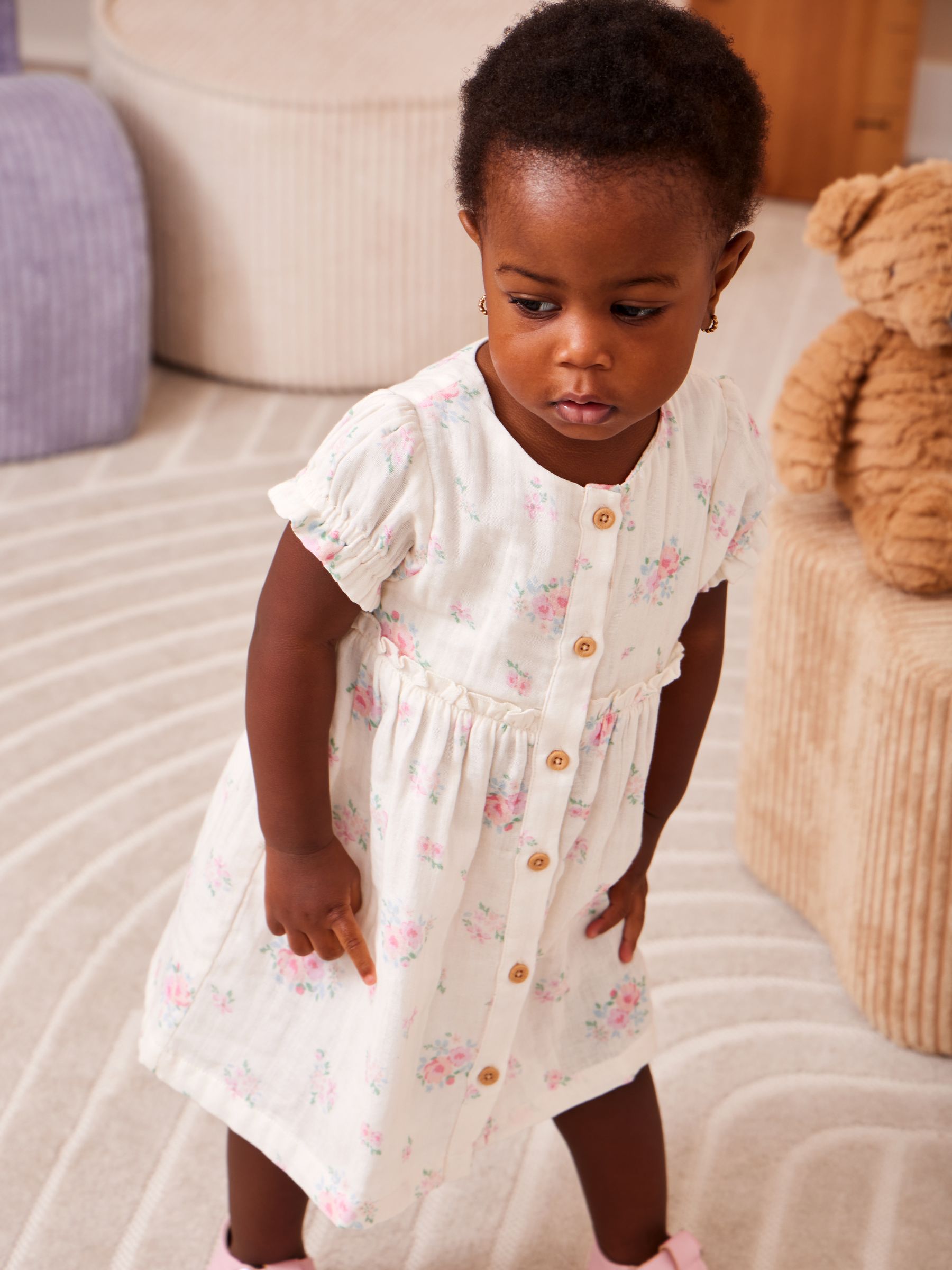 Cream Floral Dress and Knicker Set - Image 1 of 7