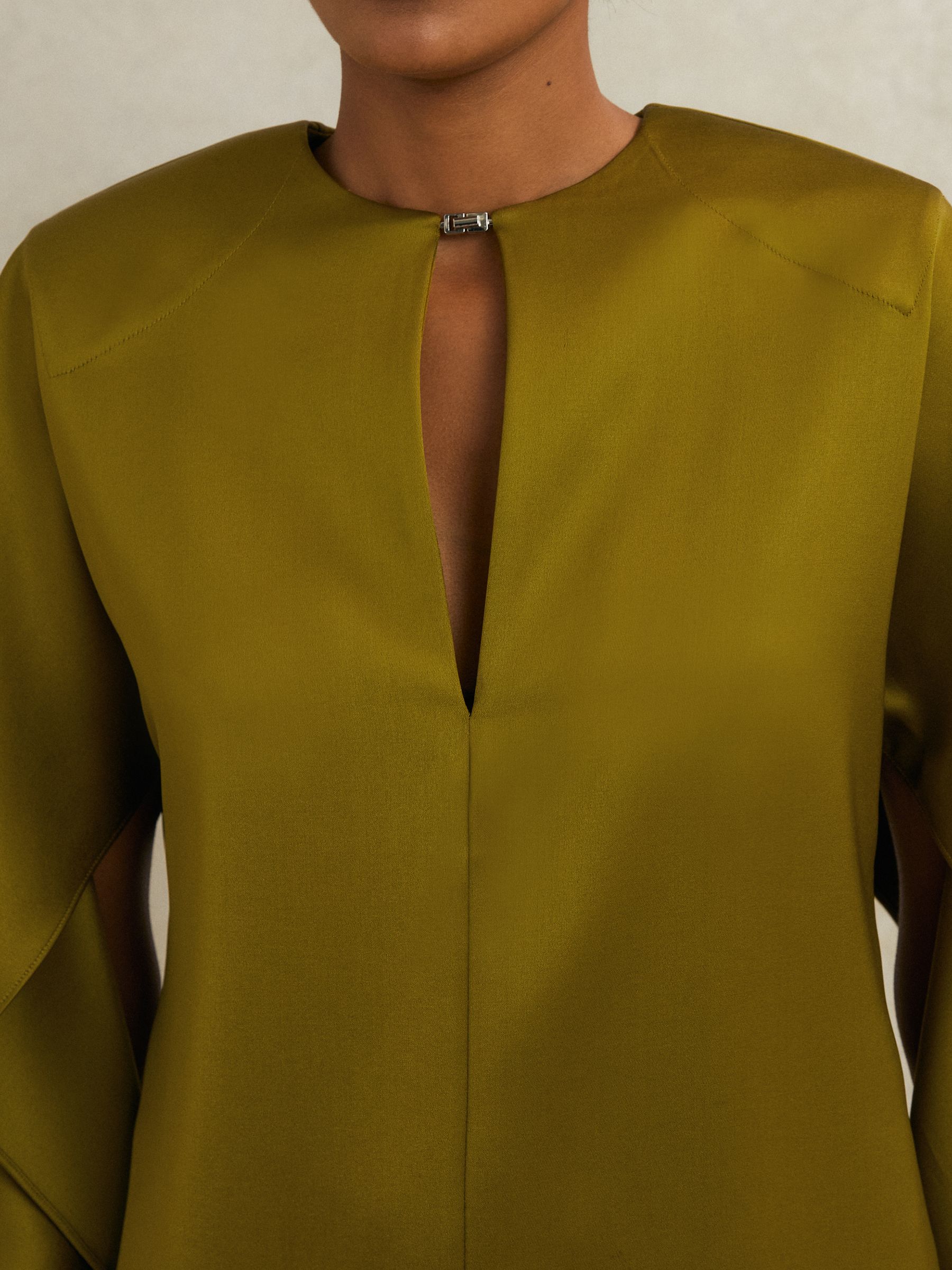 Atelier Satin Turn-Lock Mini Dress in Green - Image 3 of 5