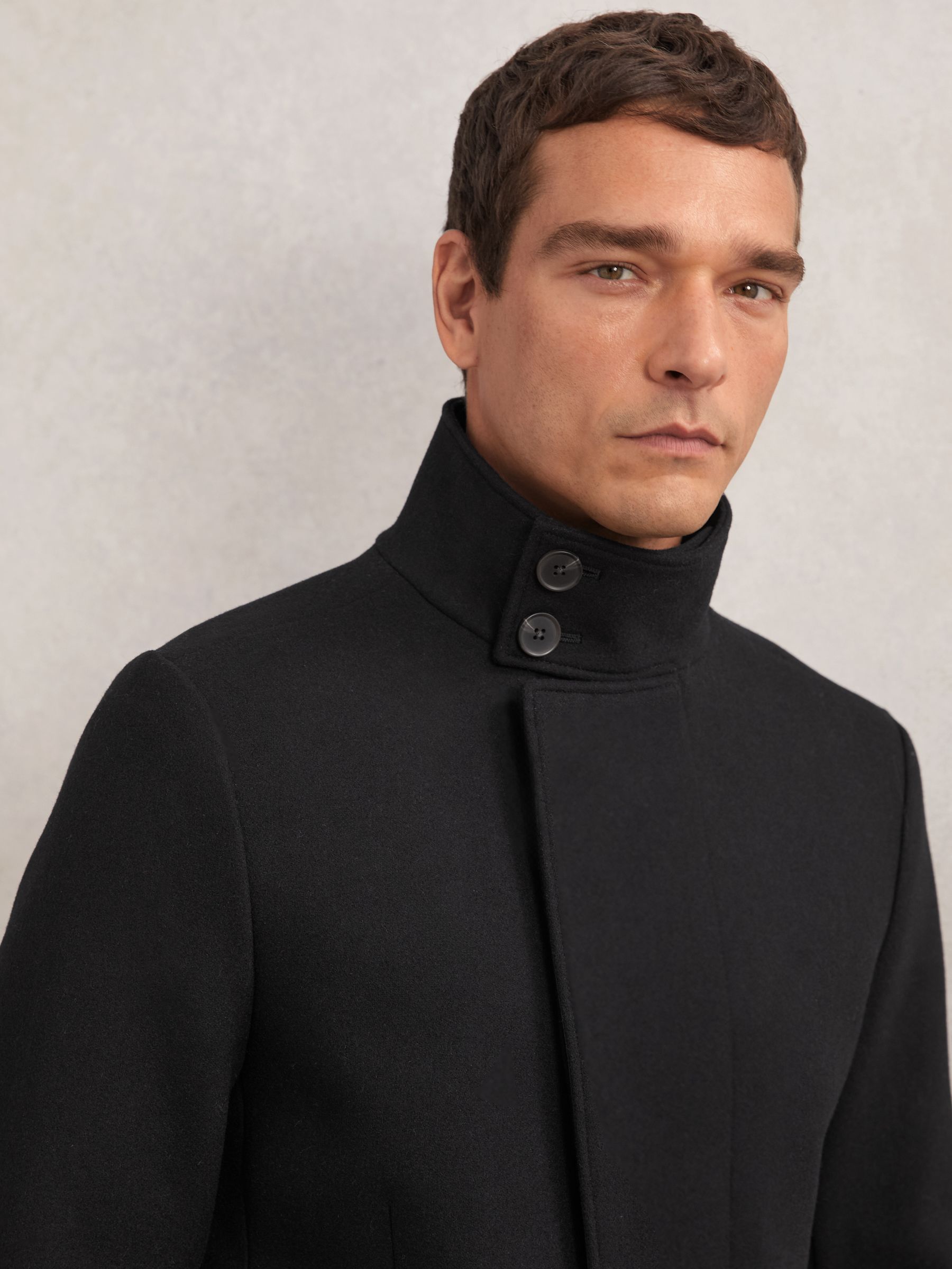Reiss Wool-Blend Stand-Collar Coat in Black - REISS