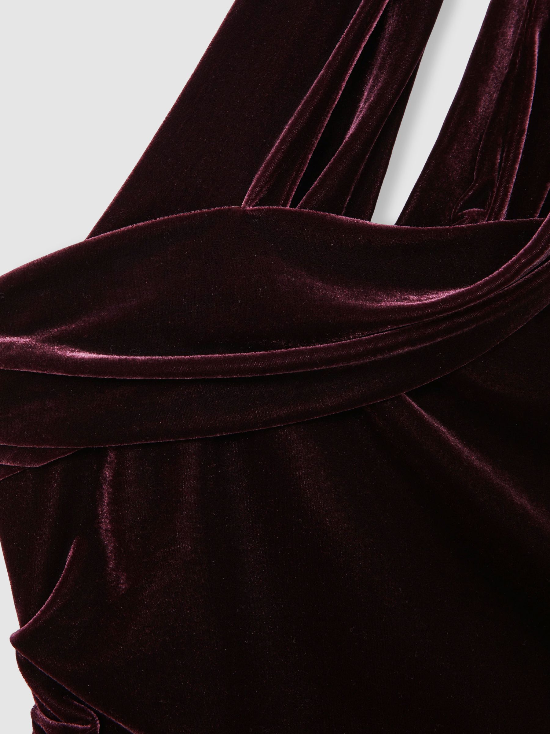Petite Velvet One-Shoulder Midi Dress in Burgundy - Image 6 of 7