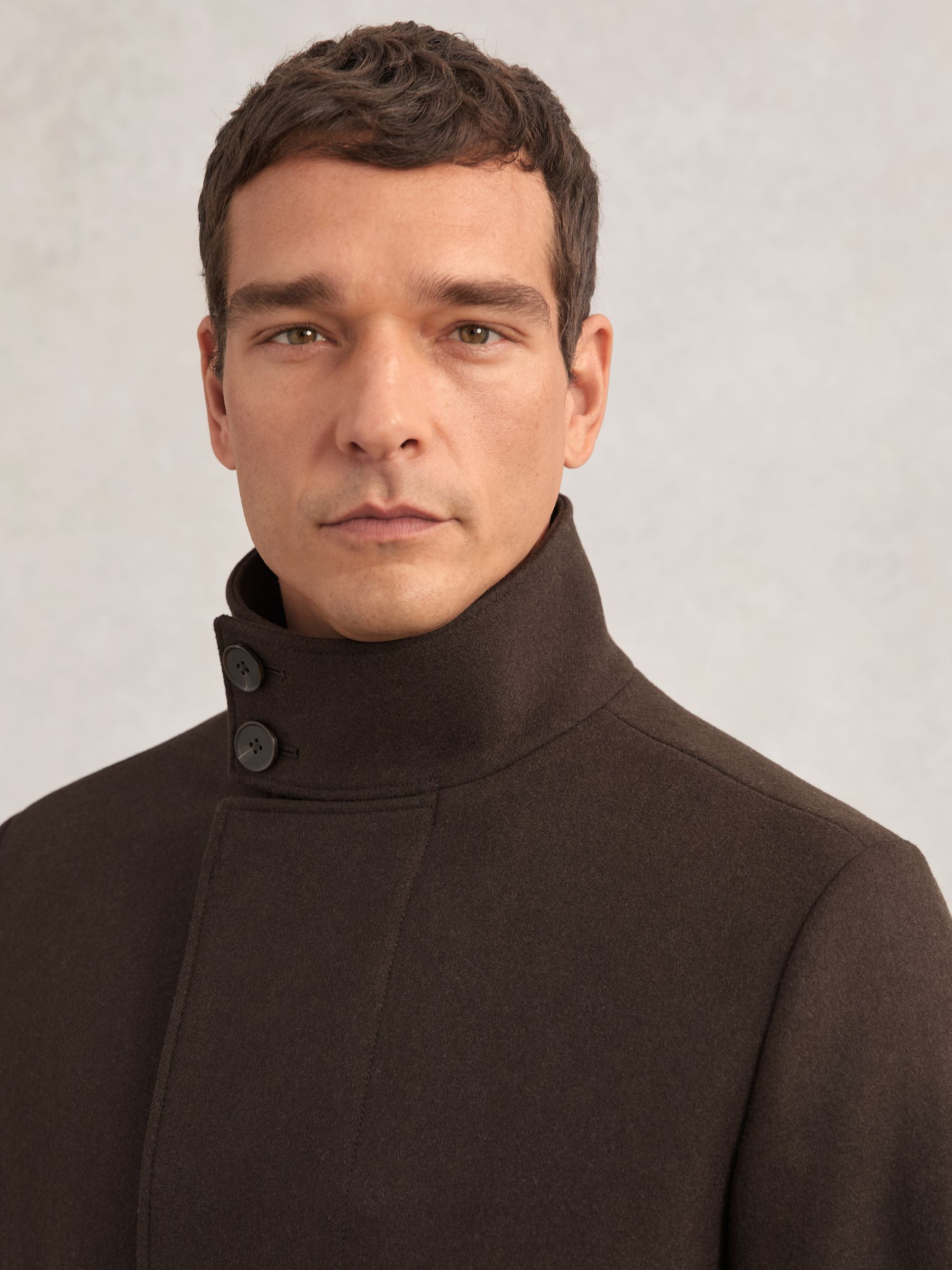 Reiss Wool-Blend Stand-Collar Coat in Brown | REISS