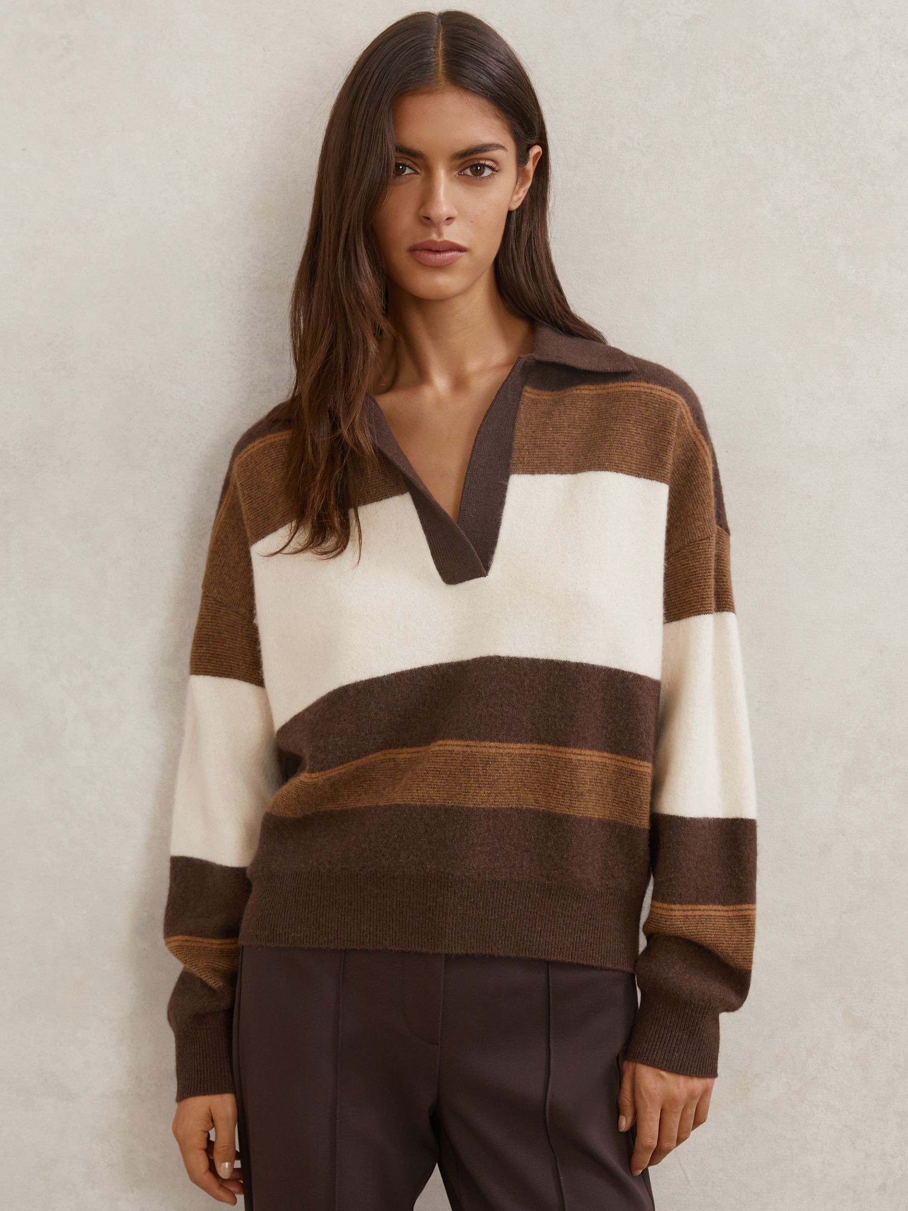 Wool-cashmere Stripe Collared Jumper