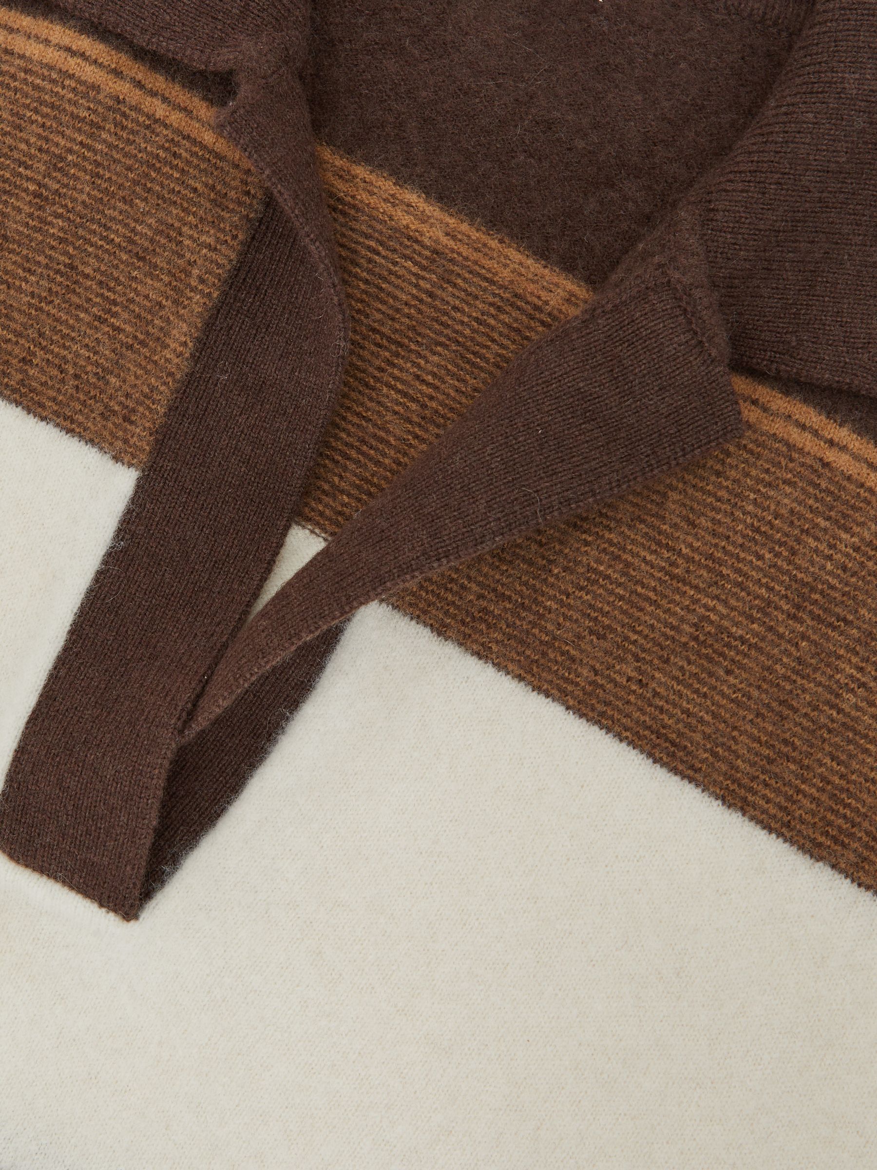 Wool-Cashmere Stripe Collared Jumper in Chocolate/Cream - image 3