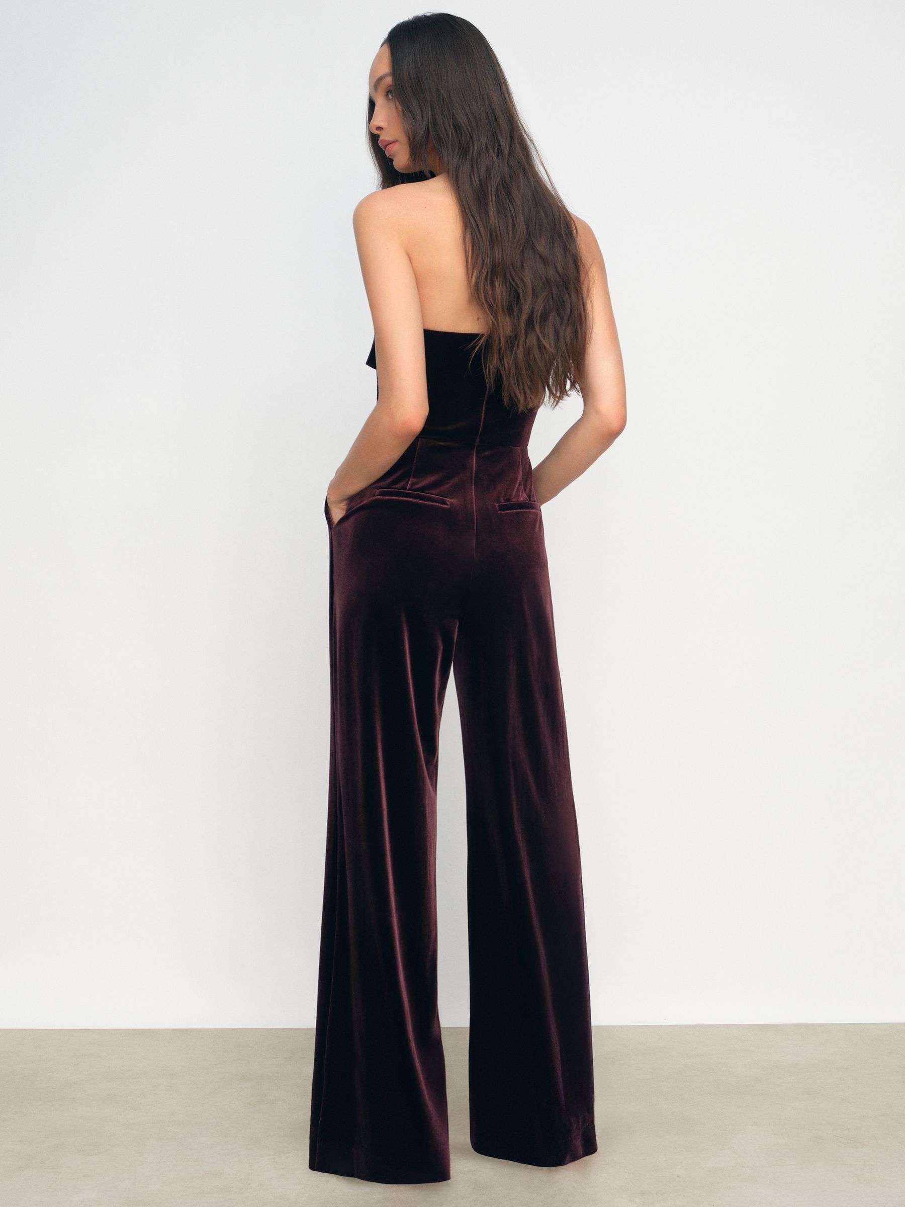 Petite Velvet Drape Strapless Jumpsuit in Burgundy - Image 6 of 8
