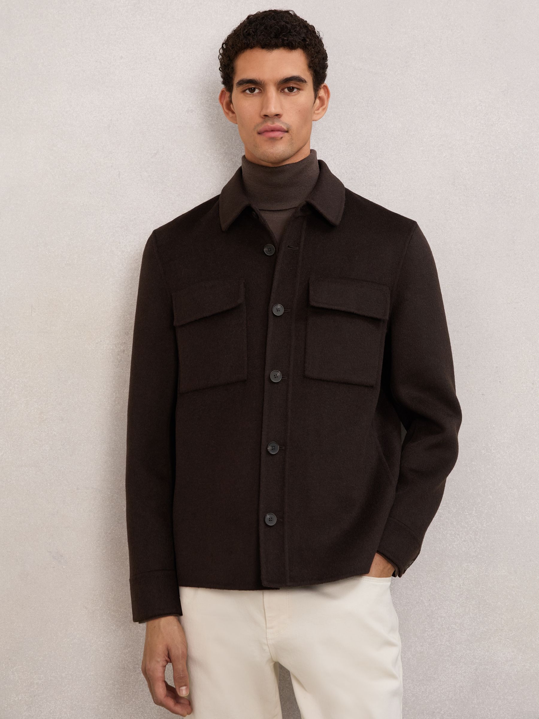 Wool-Blend Twin-Pocket Overshirt in Brown - image 2