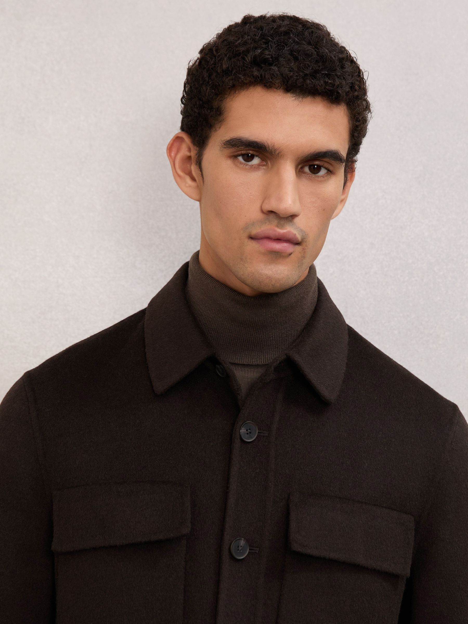 Wool-Blend Twin-Pocket Overshirt in Brown - image 4