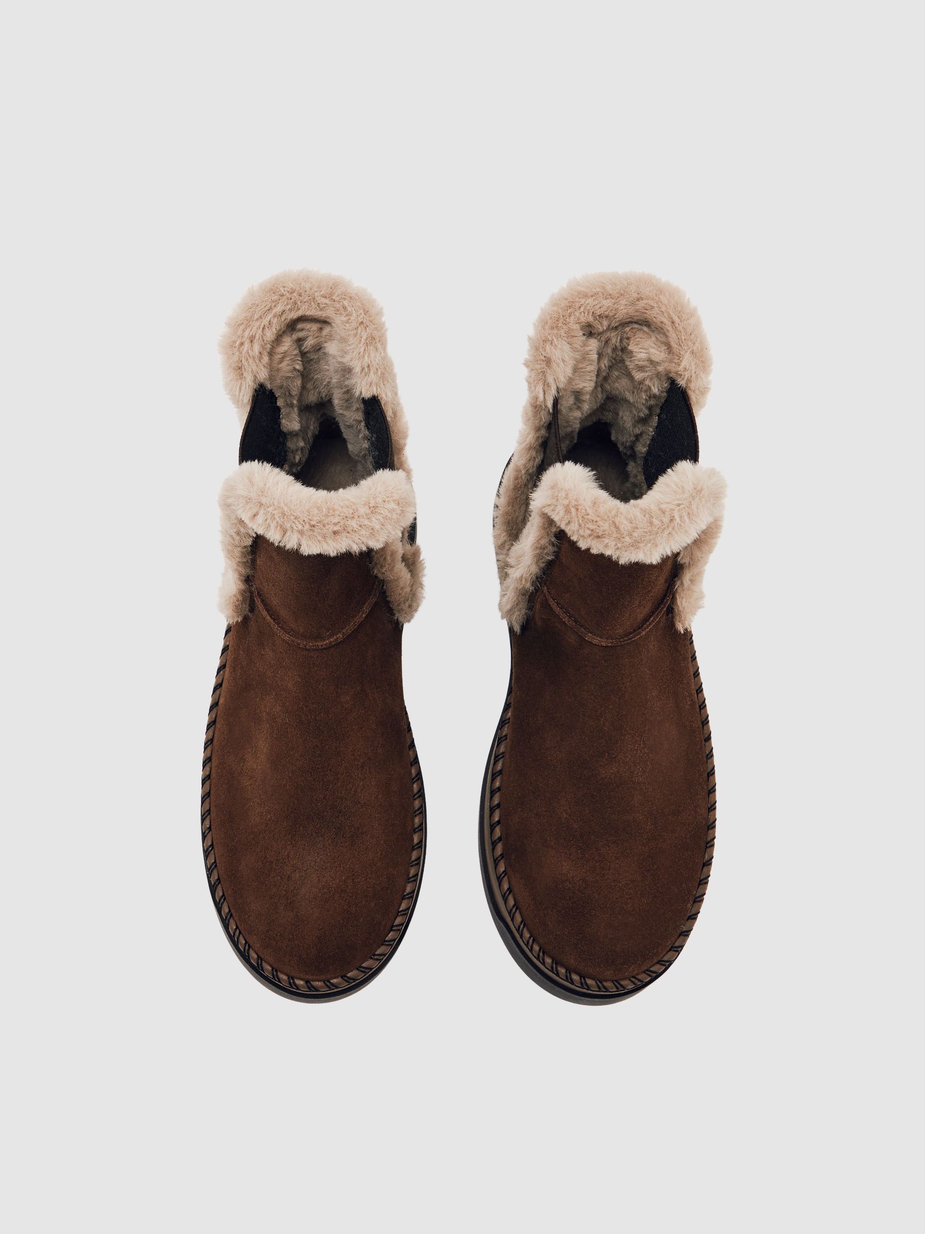 Suede Faux Fur-Trim Ankle Boots in Chocolate - image 2