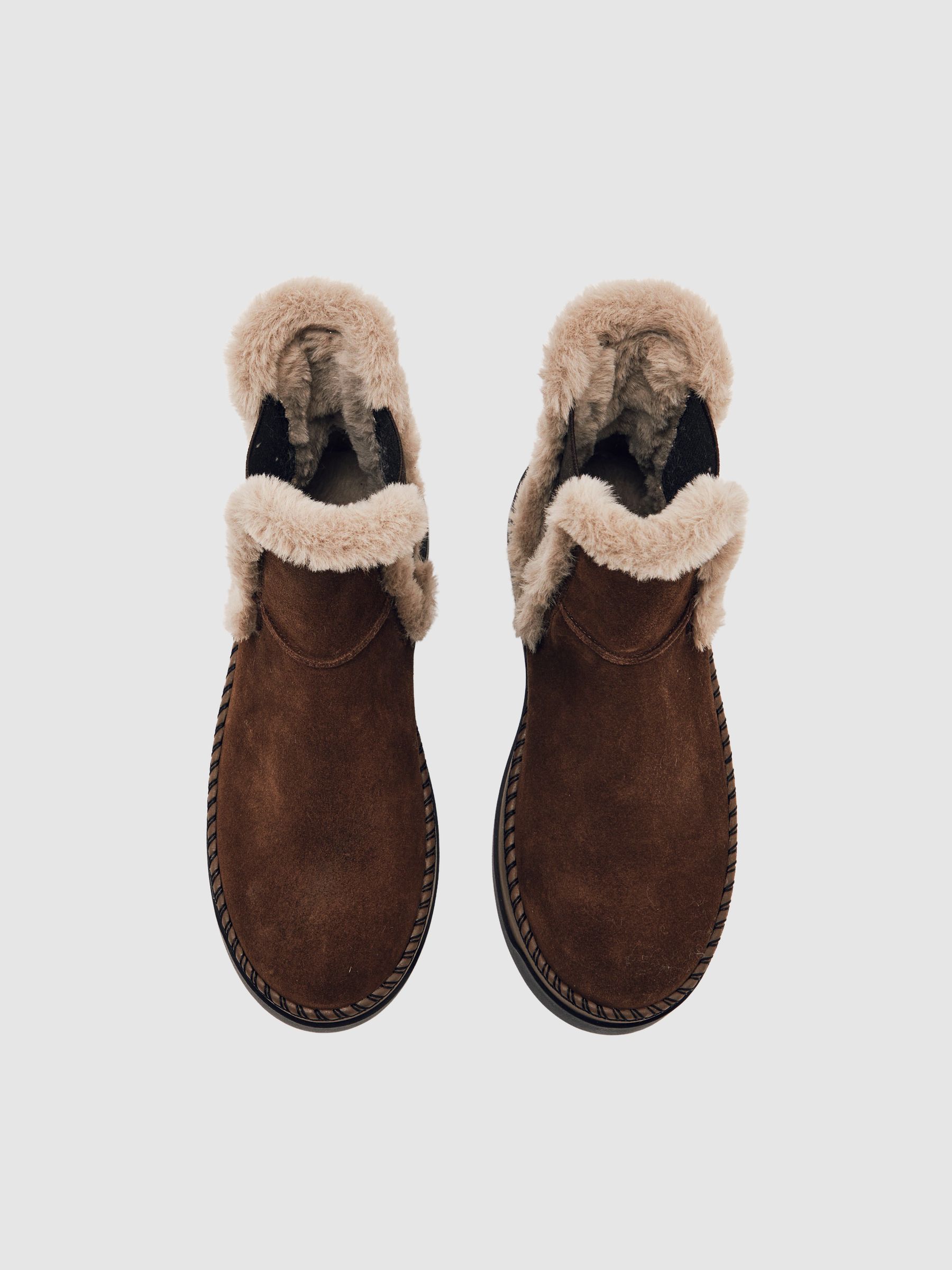 Suede Faux Fur-Trim Ankle Boots in Chocolate - Image 3 of 6
