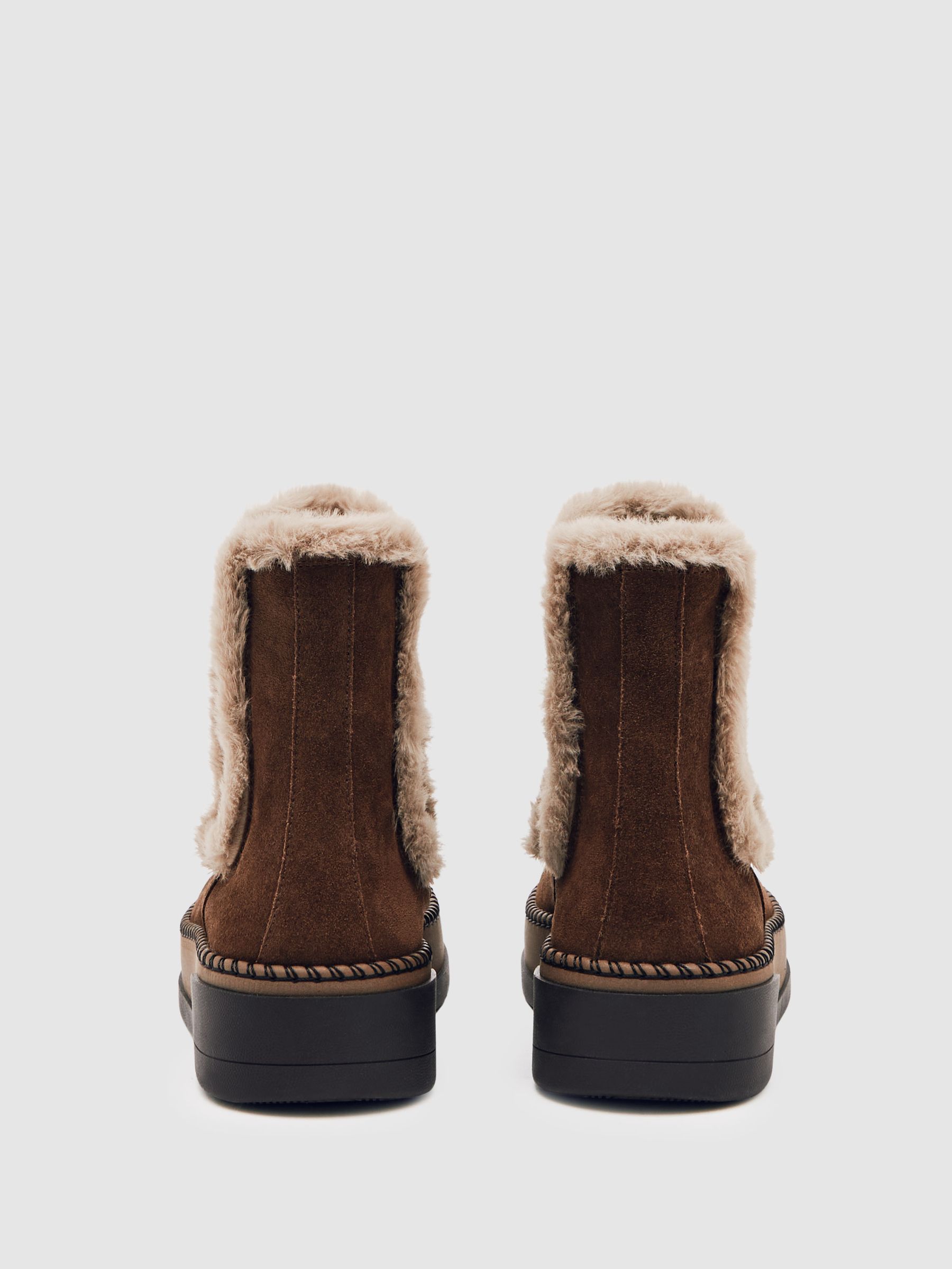 Suede Faux Fur-Trim Ankle Boots in Chocolate - image 5